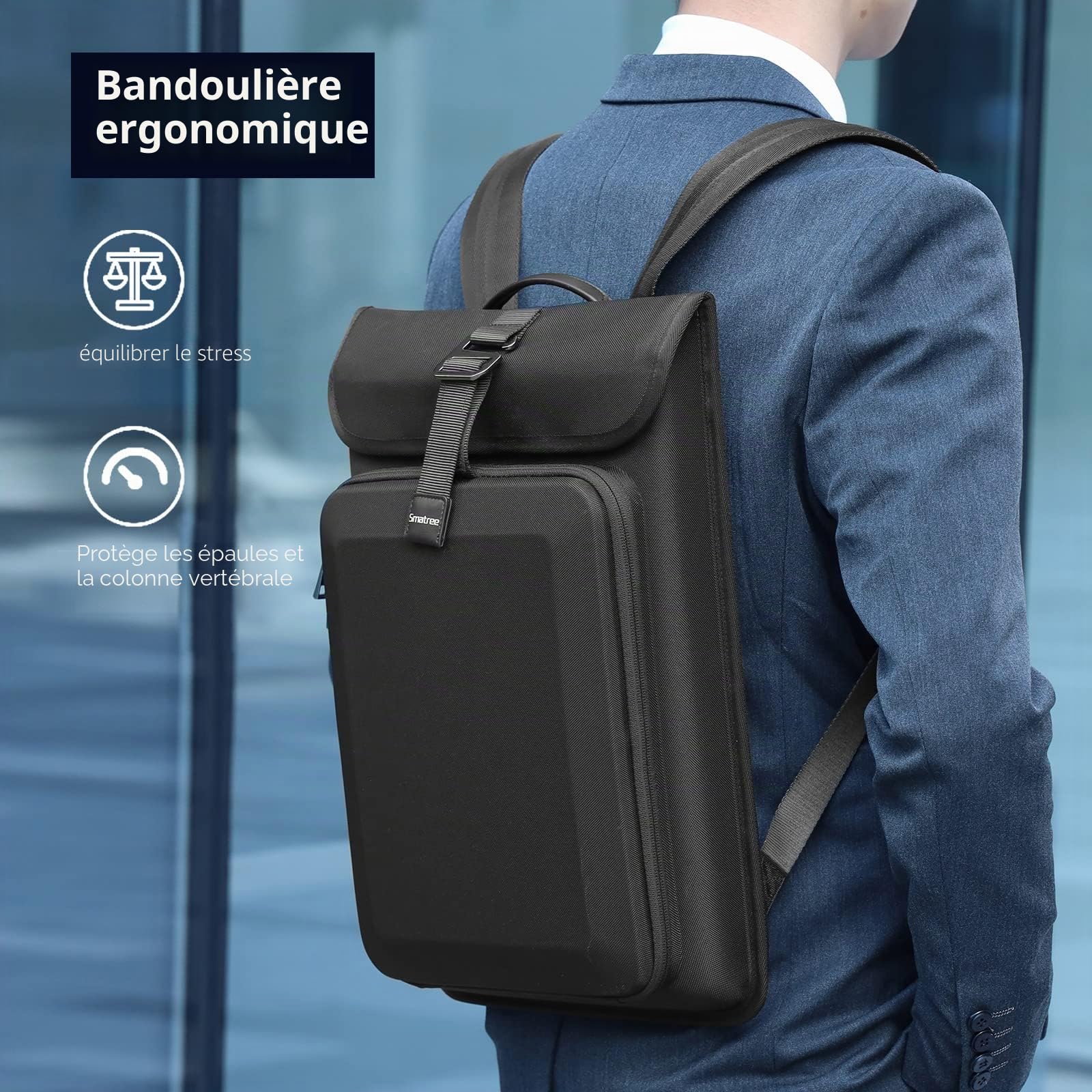 Smatree A600 sac à dos PC 15,6" noir coque rigide business