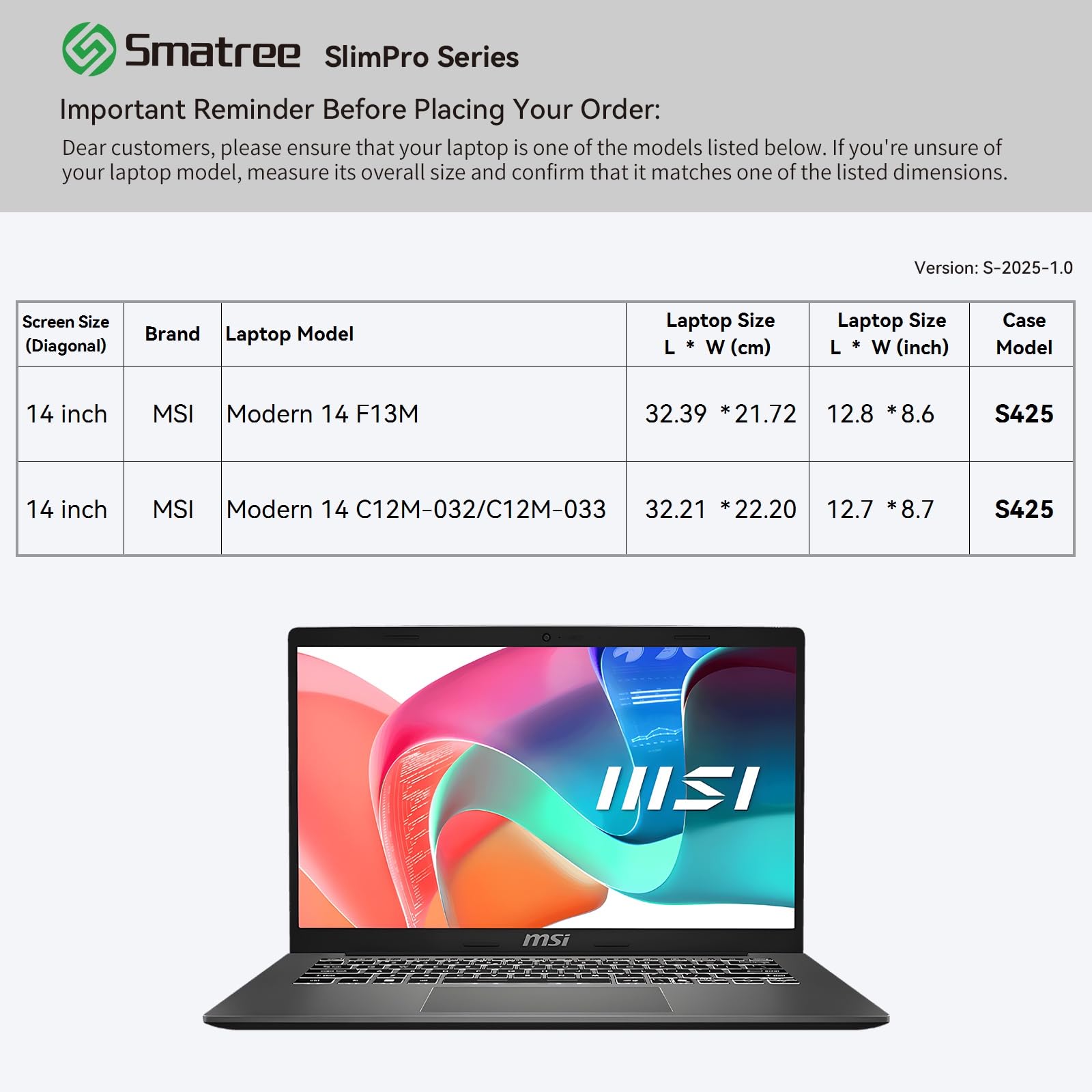Smatree SlimPro S425 housse PC 14" MSI Modern 14 grise ?