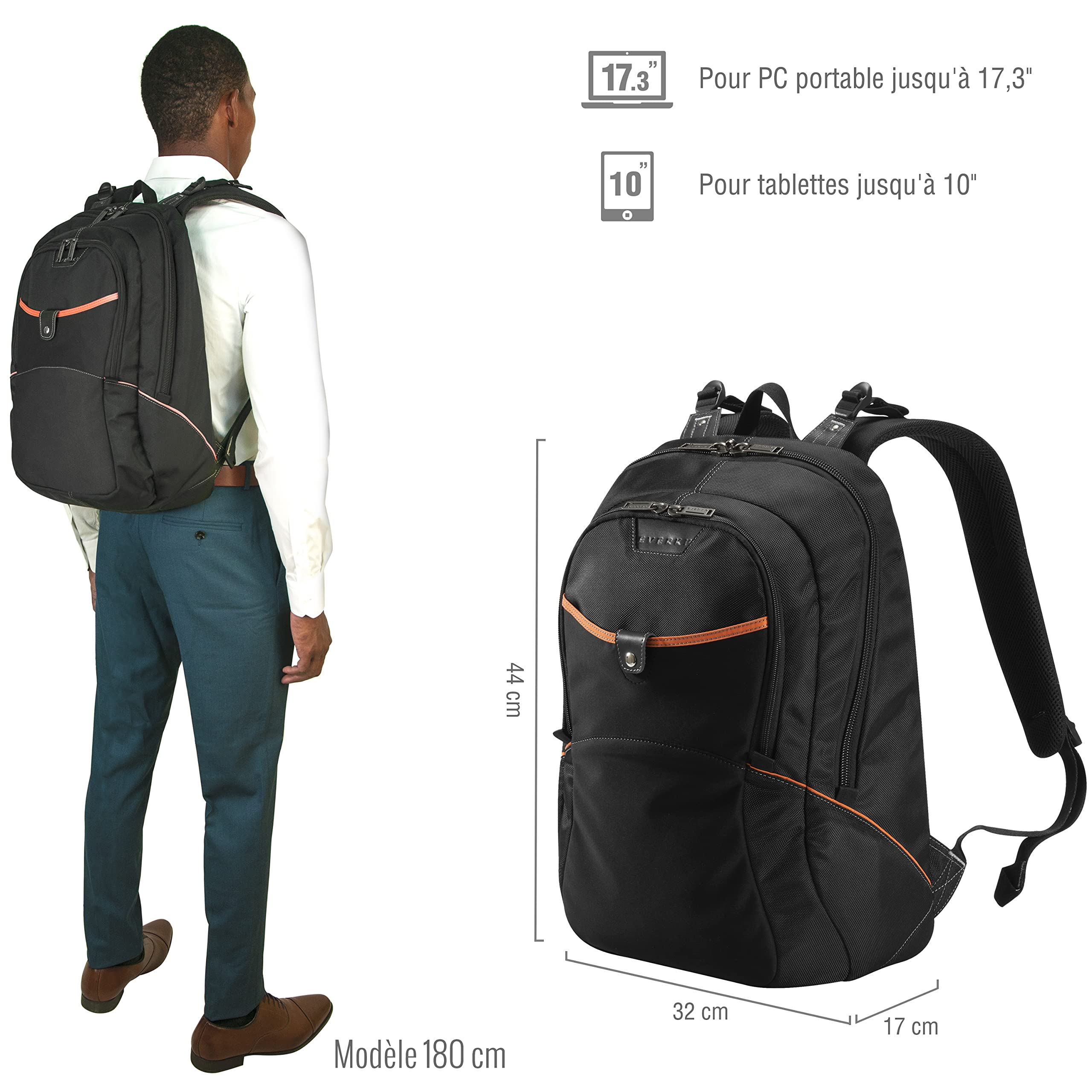Everki Glide EKP129 sac à dos 17,3" noir déperlant