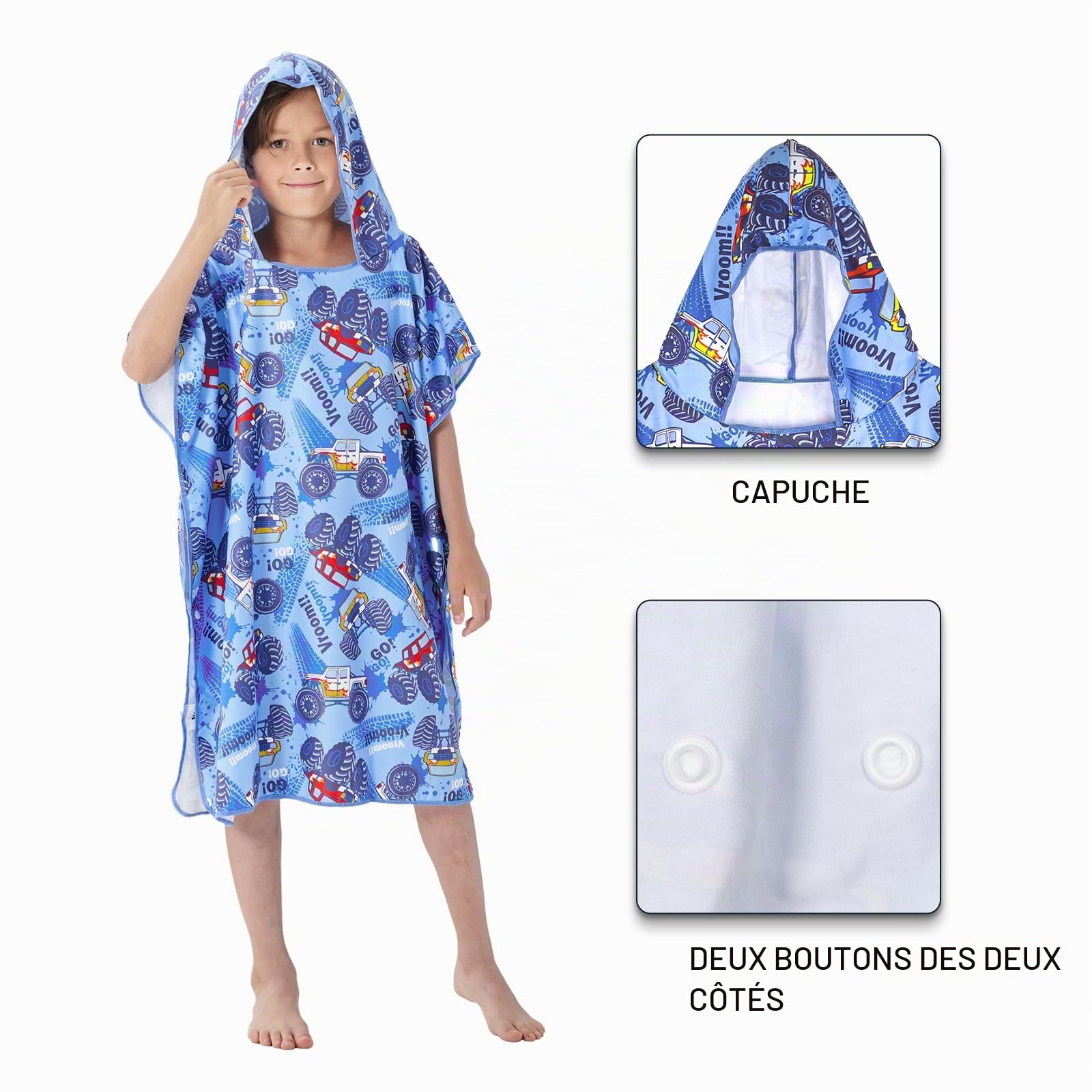 jooeer poncho de bain enfant microfibre 80x70 cm capuche