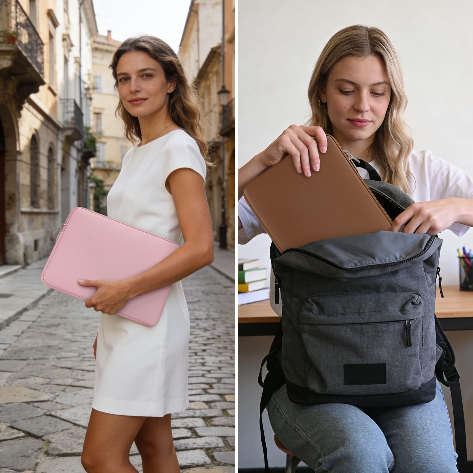 jooeer 13-13,3 pouces housse ordinateur portable rose cuir