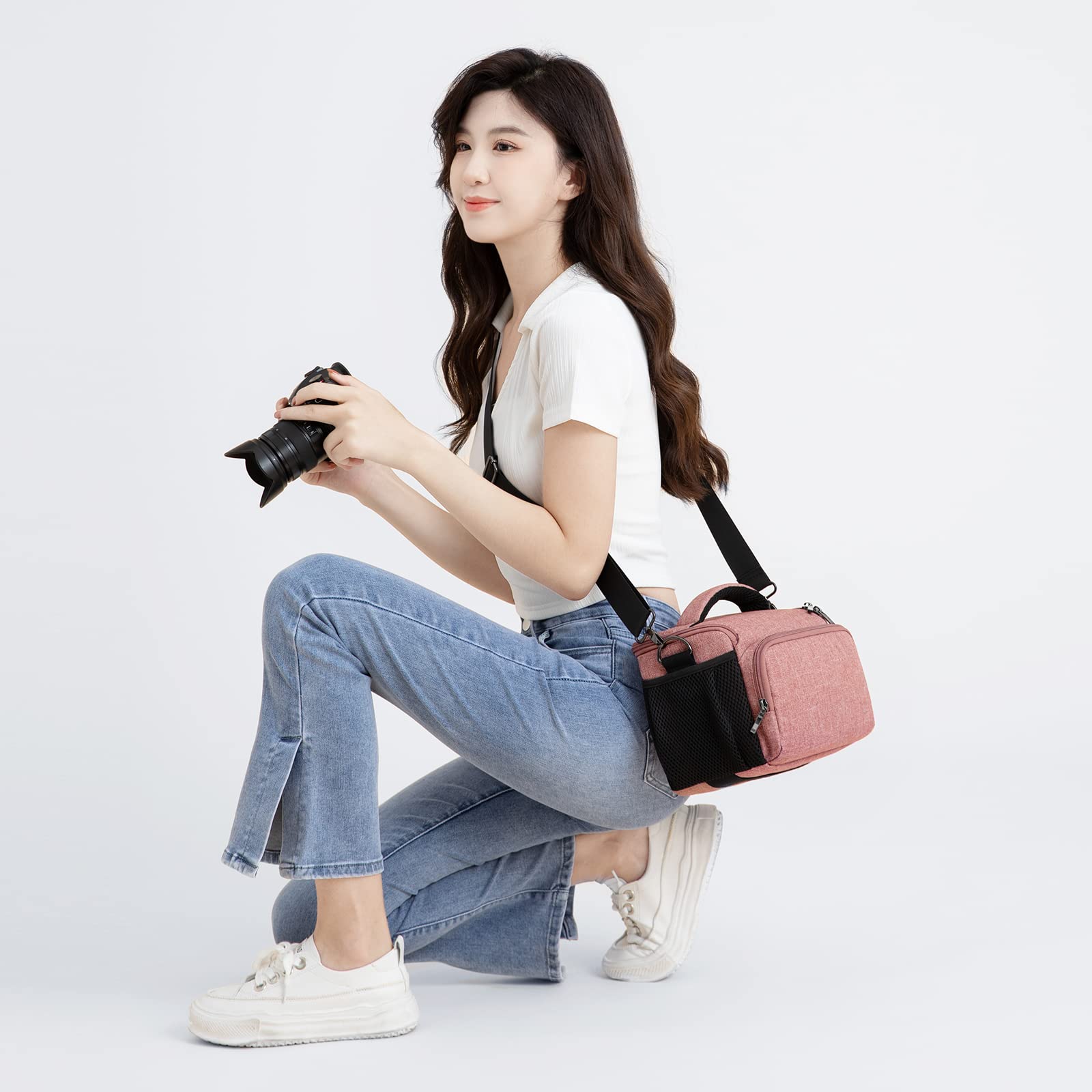 Domiso sac photo bandoulière rose imperméable