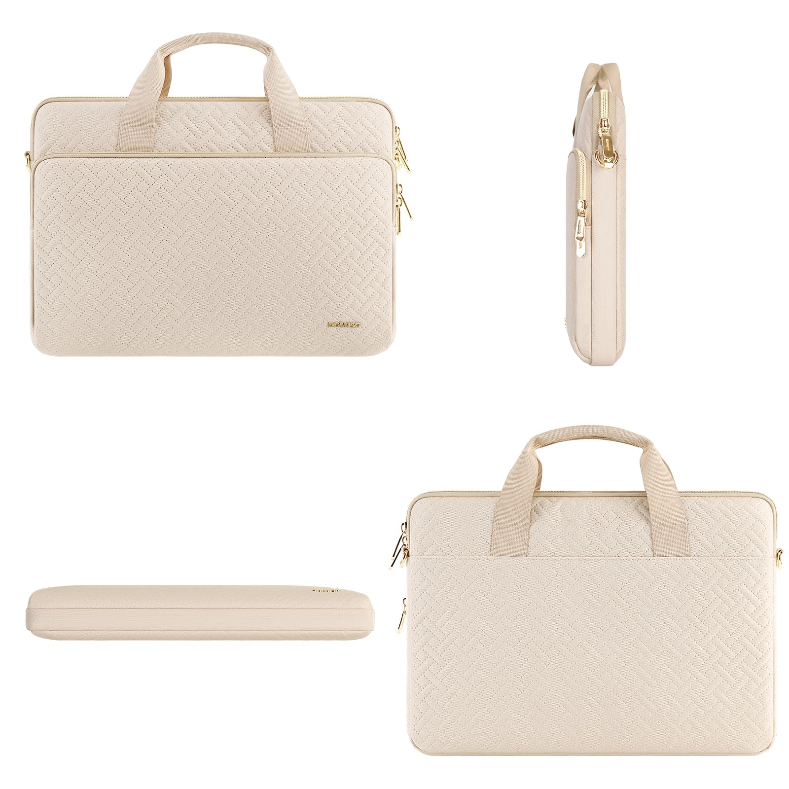 DOMISO sacoche 17,3 pouces ordinateur portable beige zip doré