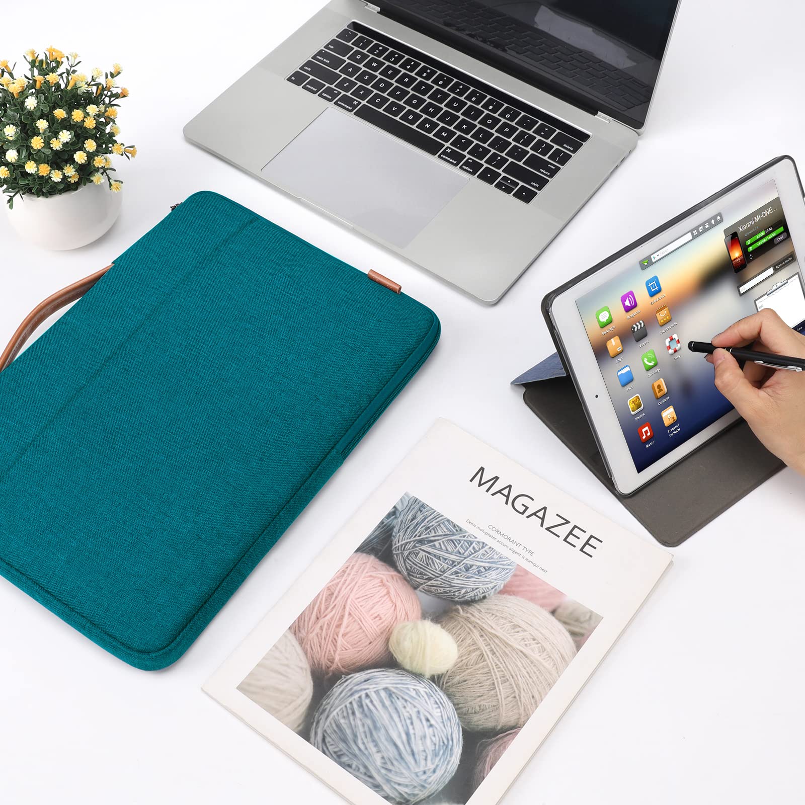 DOMISO 14 pouces housse ordinateur turquoise + mini pochette
