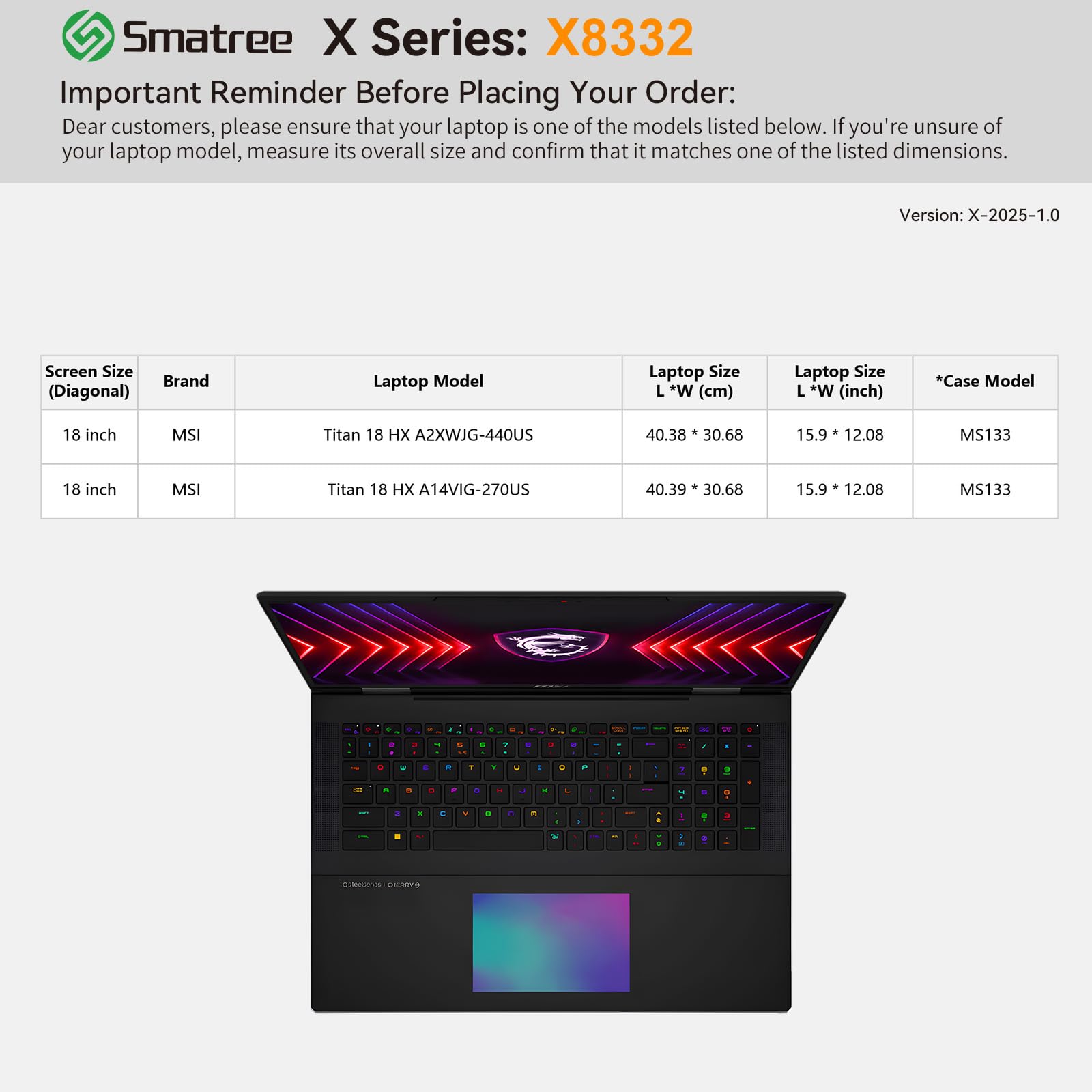 Smatree X8332 housse EVA 18 pouces MSI Titan rigide