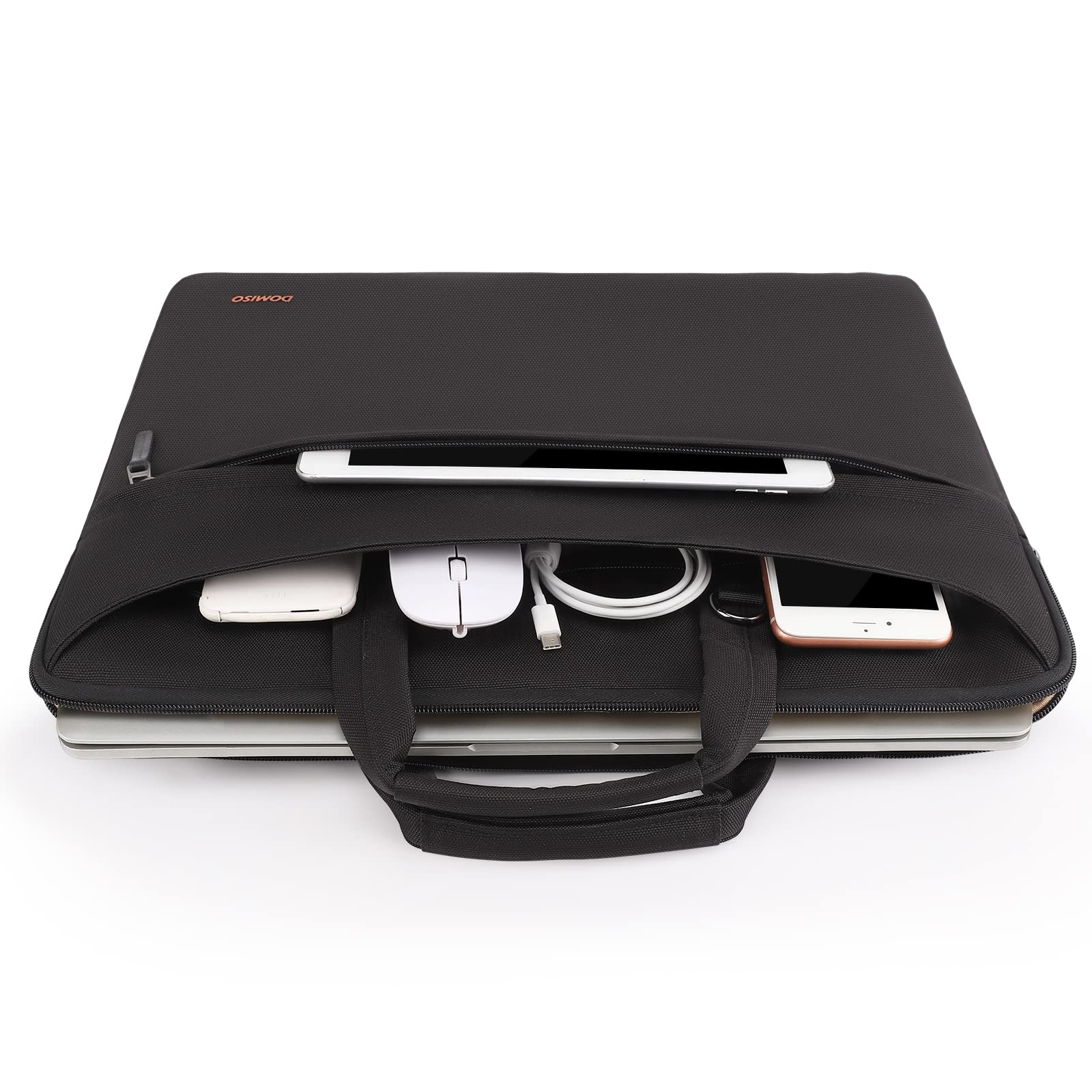 DOMISO housse 17 pouces bandoulière noire USB
