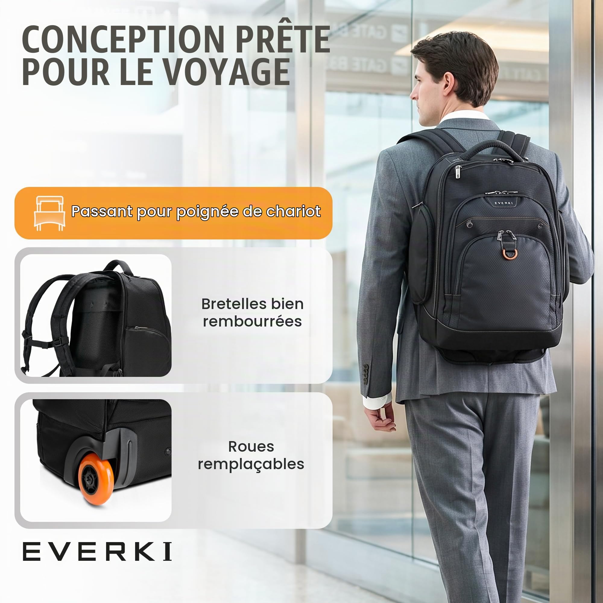 EVERKI Atlas Wheeled 2 EKP122B-ECO sac à dos roulettes 30L
