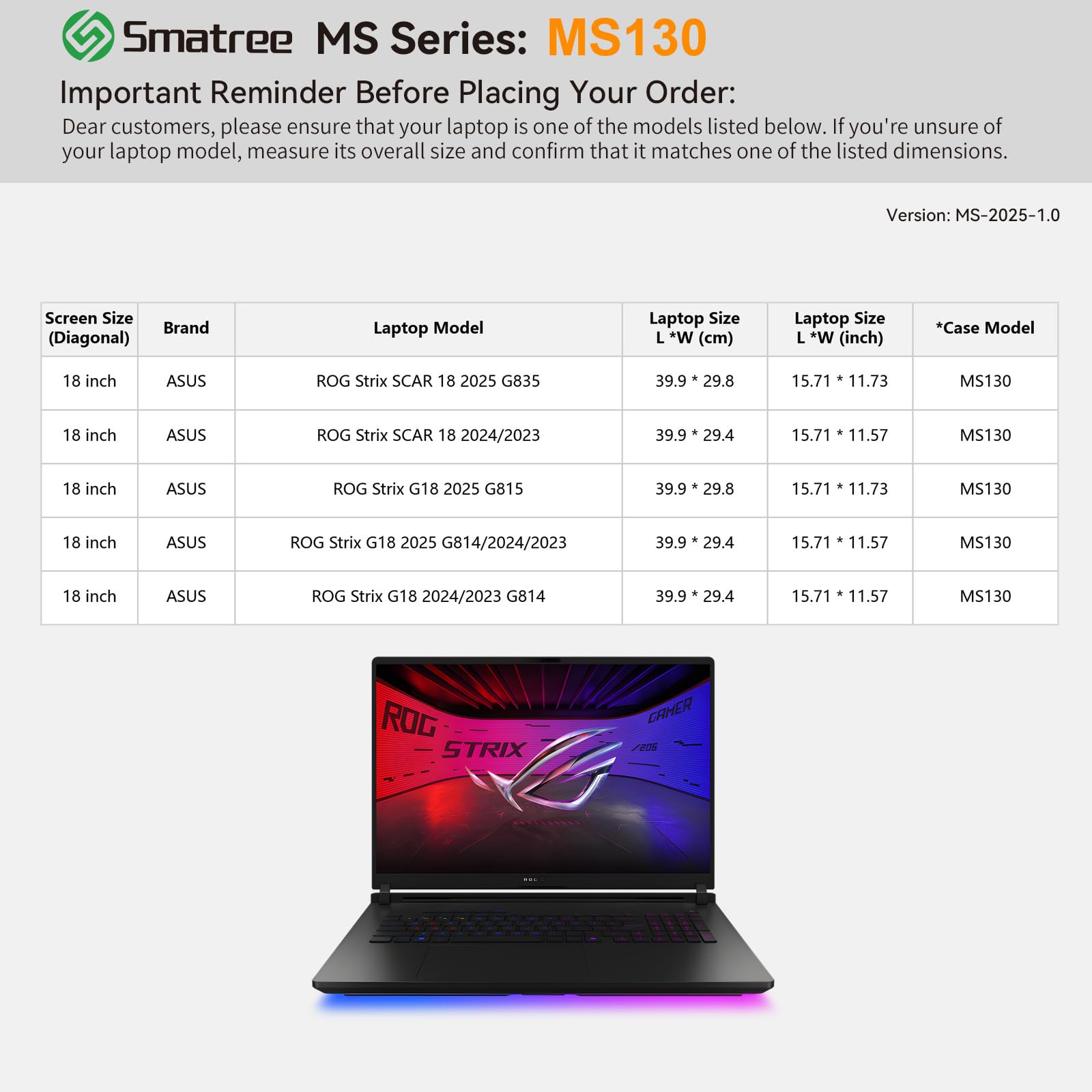 Smatree MS130 Housse rigide 18 pouces noir EVA