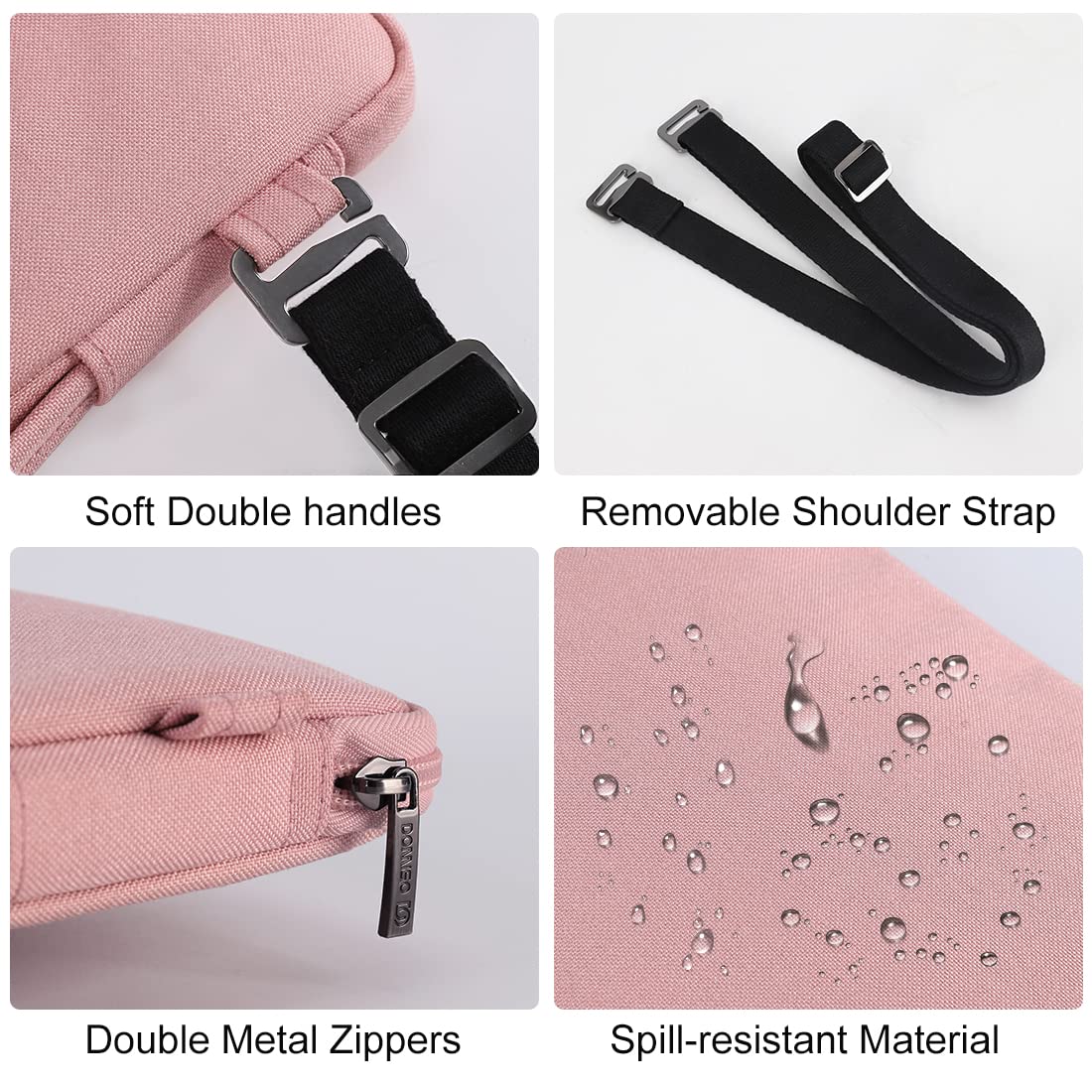 DOMISO Housse ordinateur portable 14 pouces rose avec pochette