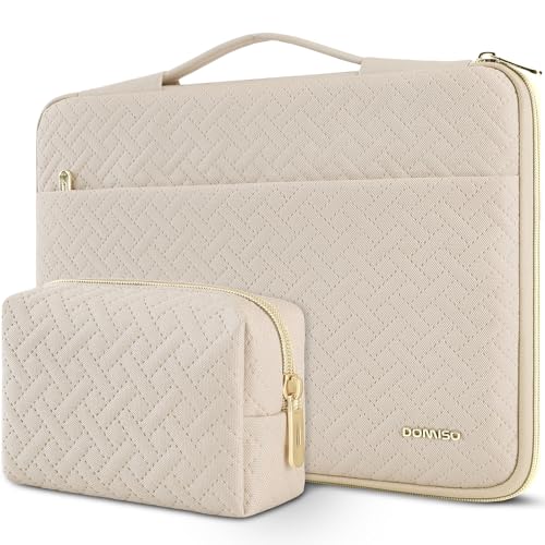 DOMISO 16 Pouces Housse Ordinateur Portable Beige Zip Doré