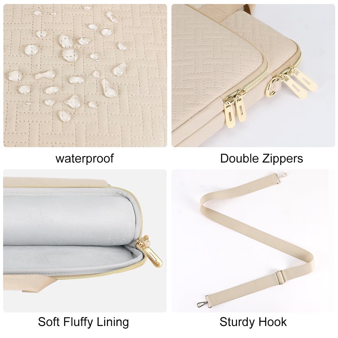 DOMISO sacoche 17,3 pouces ordinateur portable beige zip doré