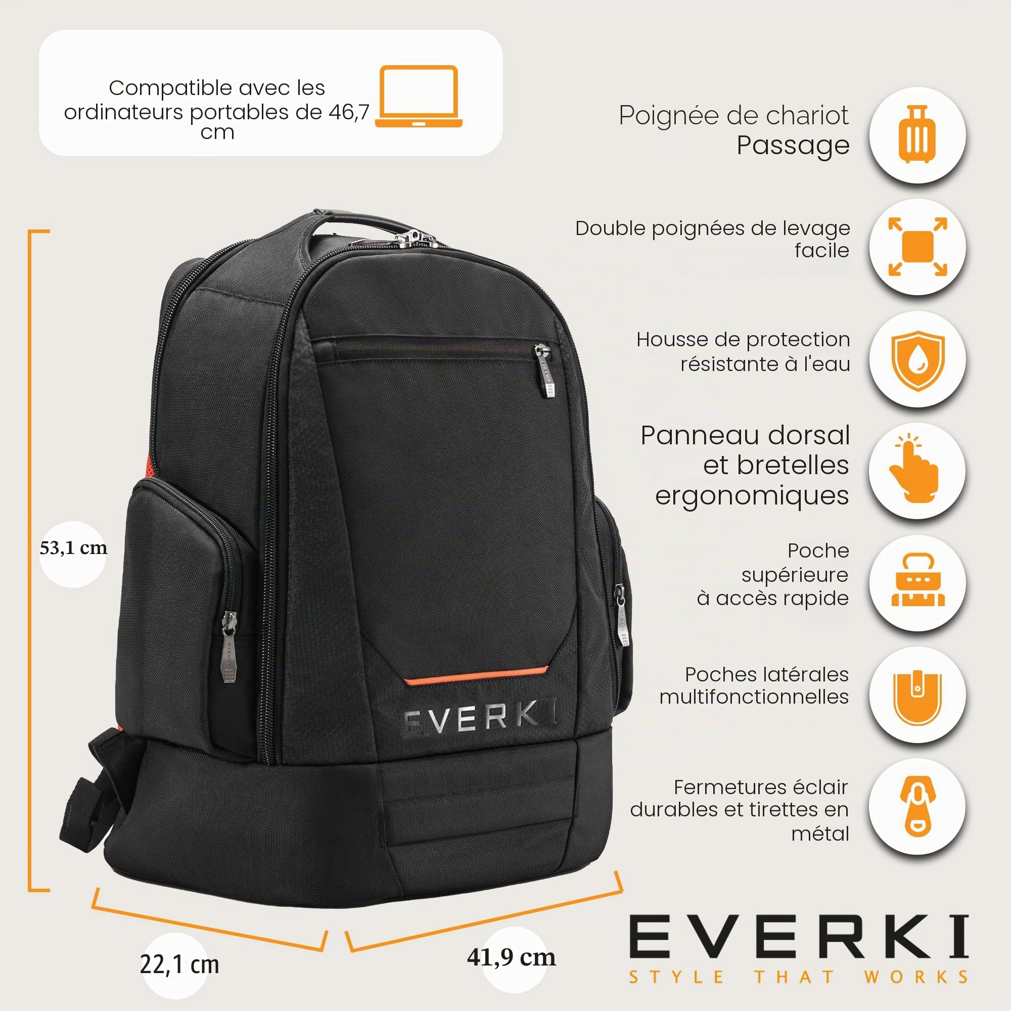 Everki Flight sac à dos PC 16 pouces 3 compartiments