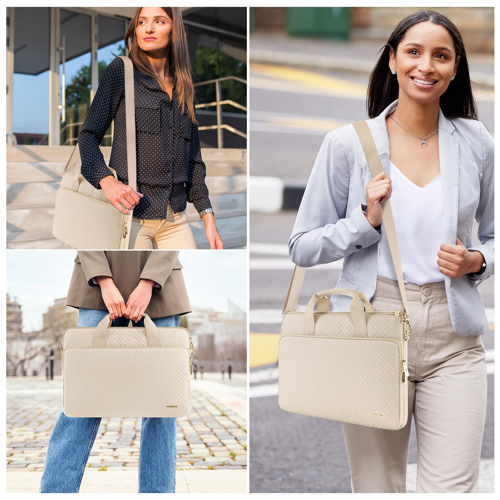 DOMISO sacoche 17,3 pouces ordinateur portable beige zip doré