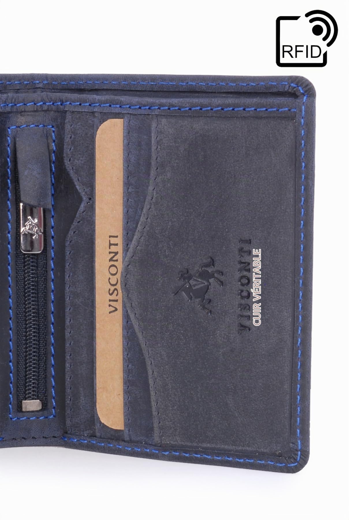 Visconti 705 Arrow portefeuille homme cuir Bleu RFID 6 cartes