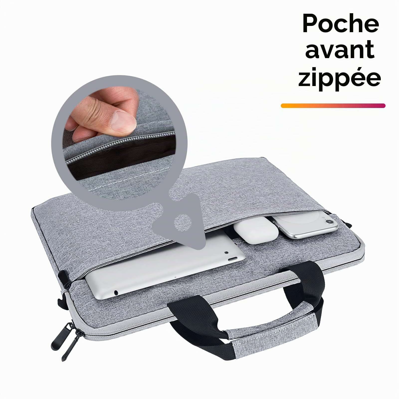 Jooeer pochette ordinateur 13/14/15" grise bandoulière imperméable