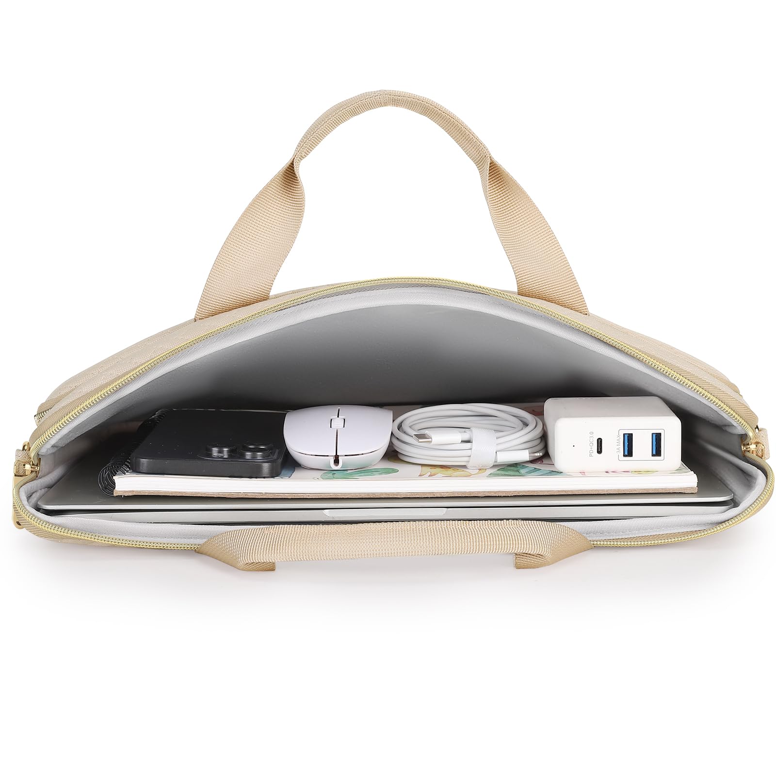 DOMISO sacoche 17,3 pouces ordinateur portable beige zip doré