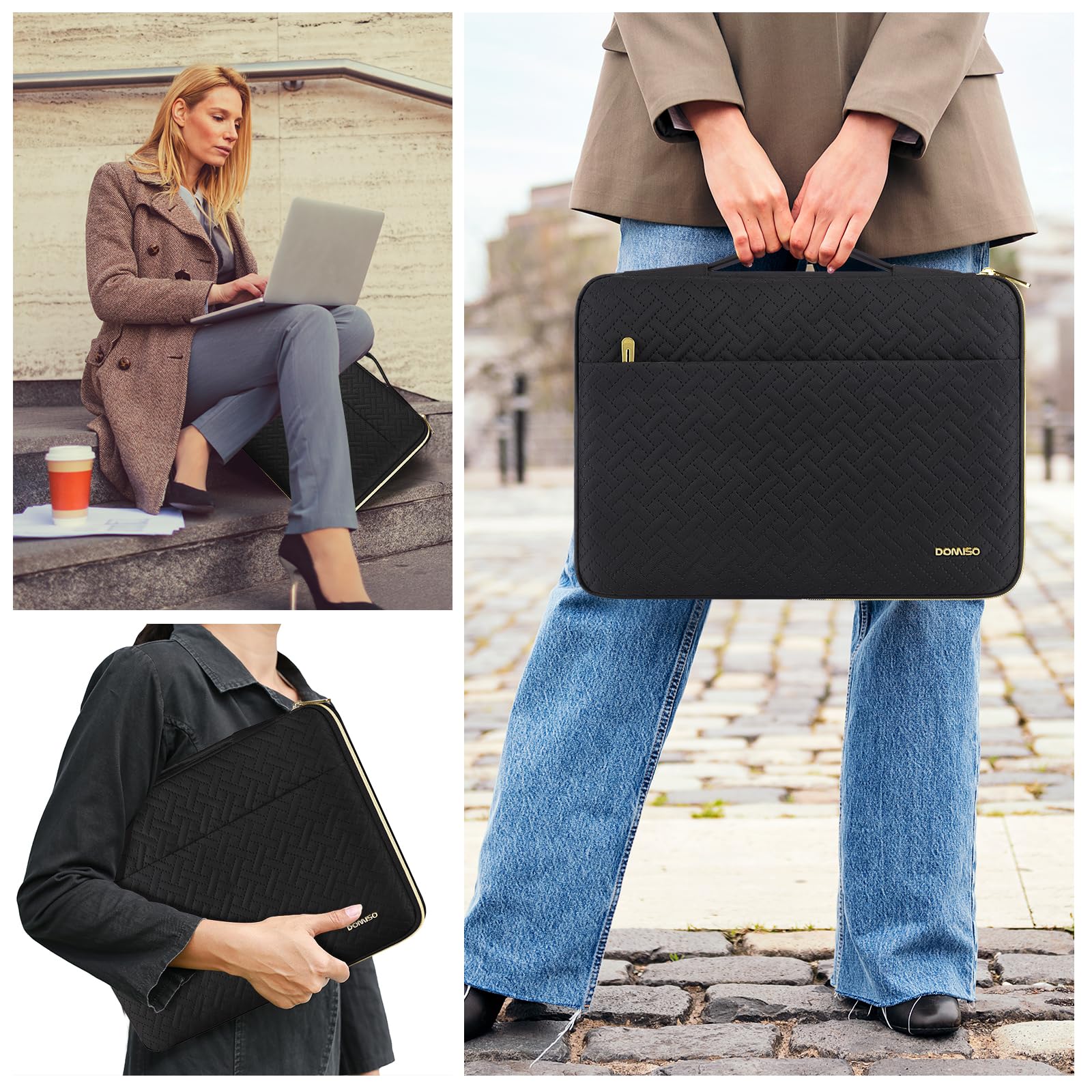 Domiso 16" housse PC noire zip doré avec pochette