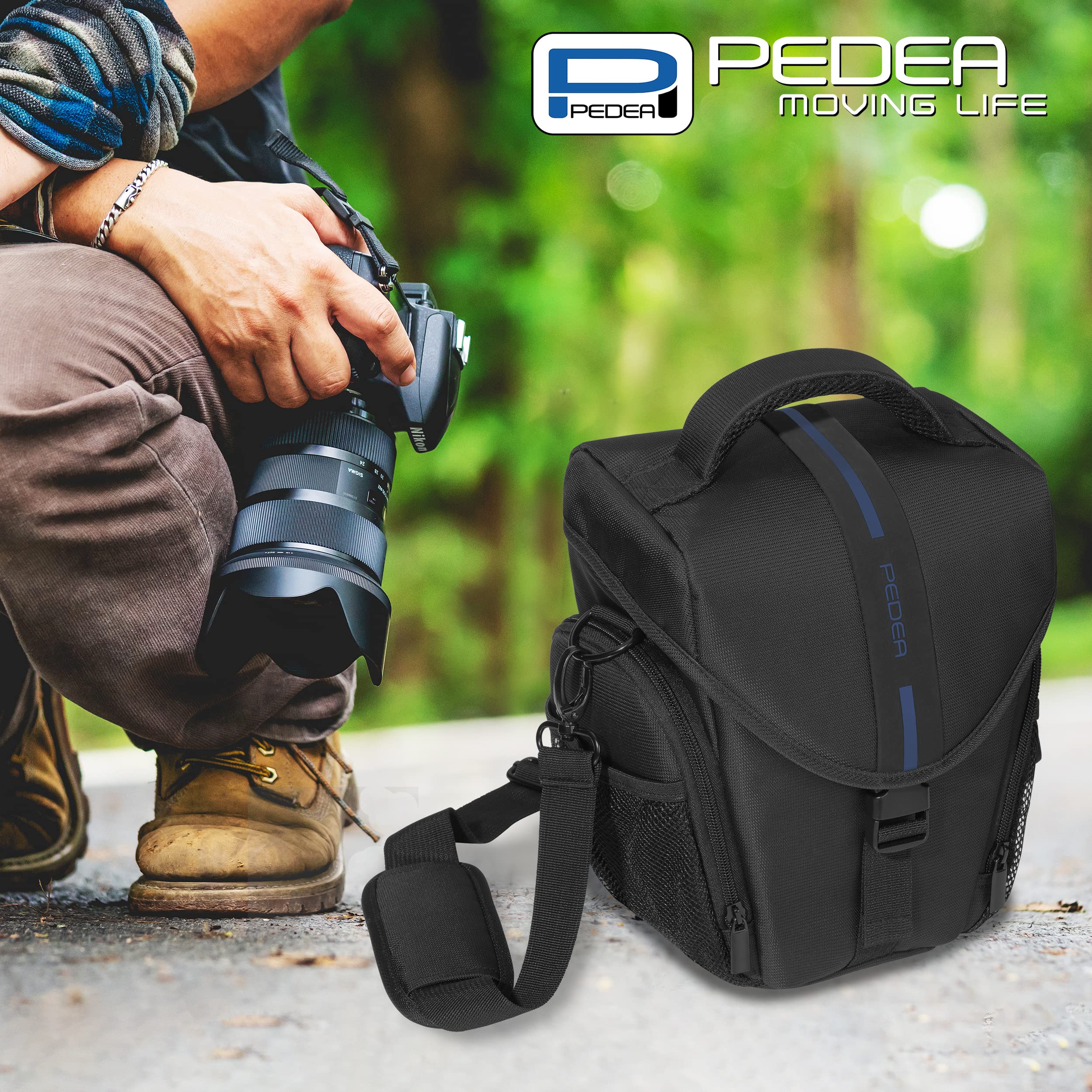 Pedea Essex Taille L sac photo reflex Noir-Bleu housse pluie
