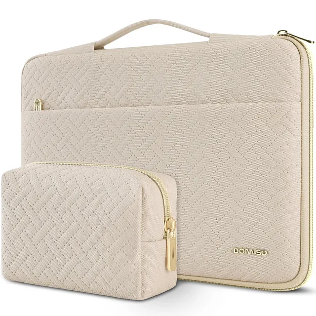 DOMISO 16 Pouces Housse Ordinateur Portable Beige Zip Doré