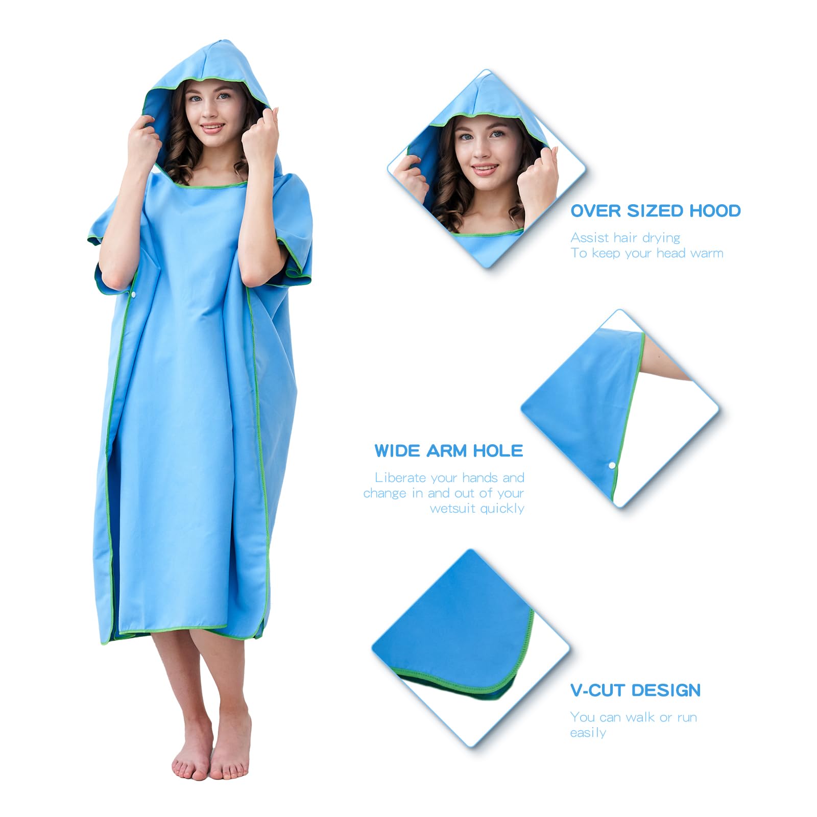 jooeer poncho surf microfibre adulte bleu capuche 110 cm