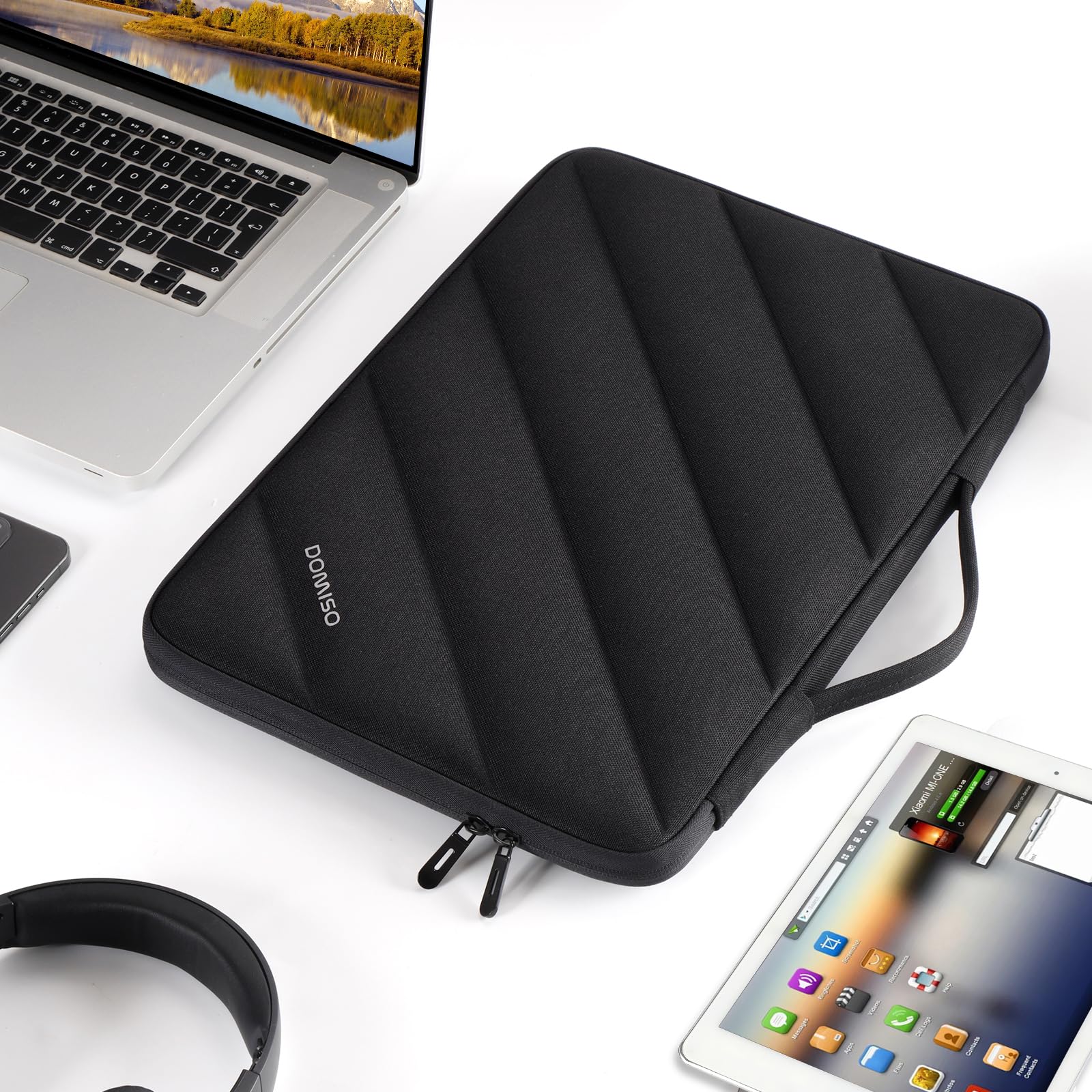 DOMISO 17,3 pouces housse ordinateur portable noir matelassé