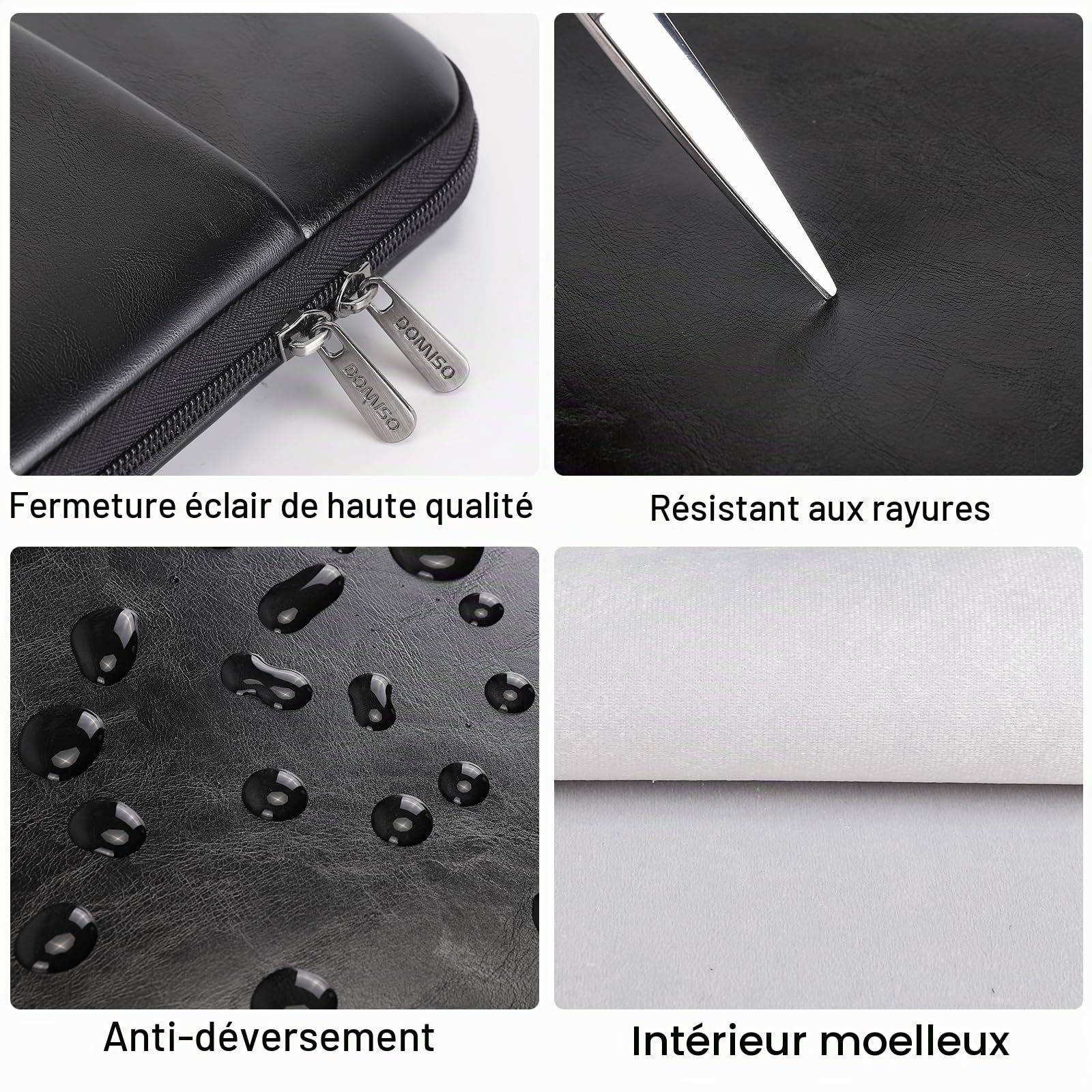 Domiso 17,3 pouces housse ordinateur noir cuir PU antichoc