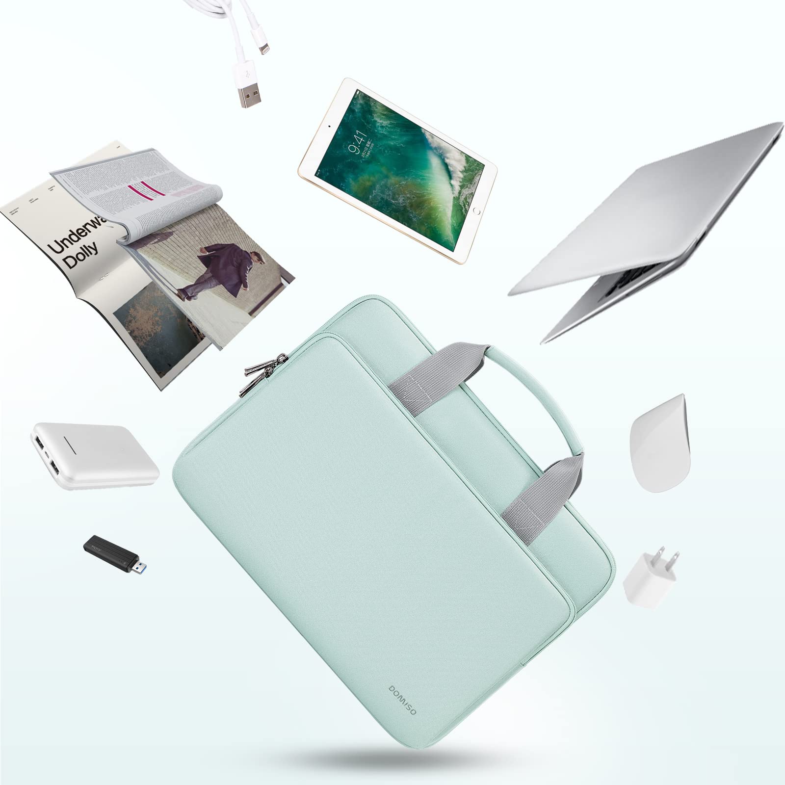 DOMISO 17,3 Pouces Sacoche Ordinateur Portable Vert Menthe Poignée
