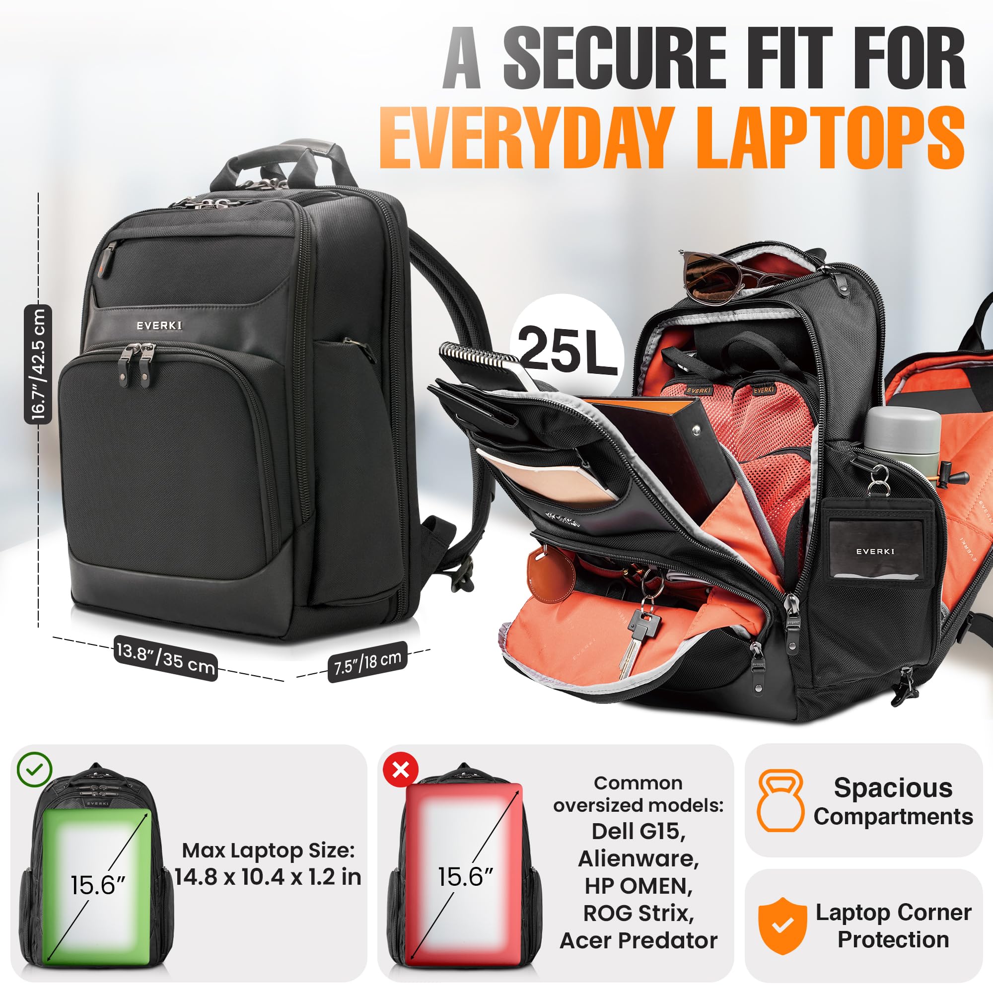 Everki Onyx EKP132 sac à dos 15,6" noir 25 L