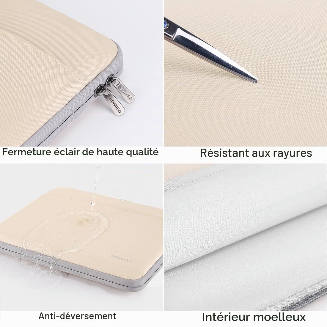 DOMISO 15,6 Pouces Housse Ordinateur Portable Beige Imperméable