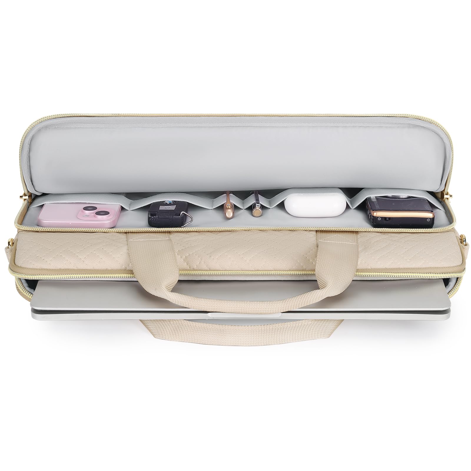 DOMISO sacoche 17,3 pouces ordinateur portable beige zip doré