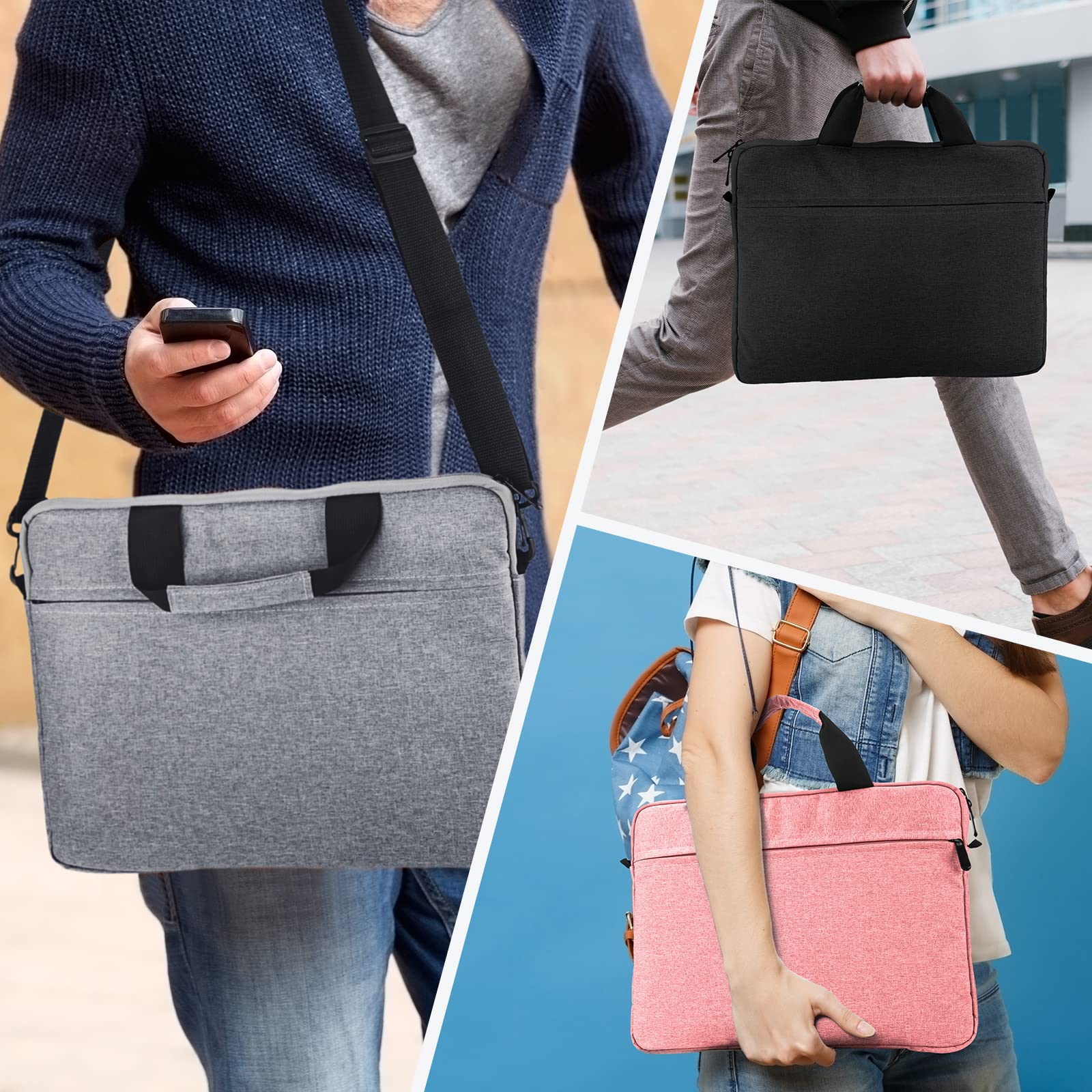 Jooeer pochette ordinateur 13/14/15" grise bandoulière imperméable
