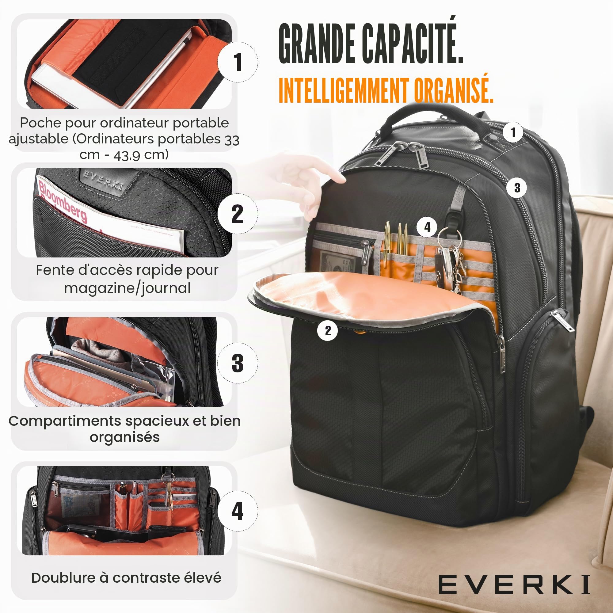 Everki Atlas sac à dos 32L 17,3 pouces noir