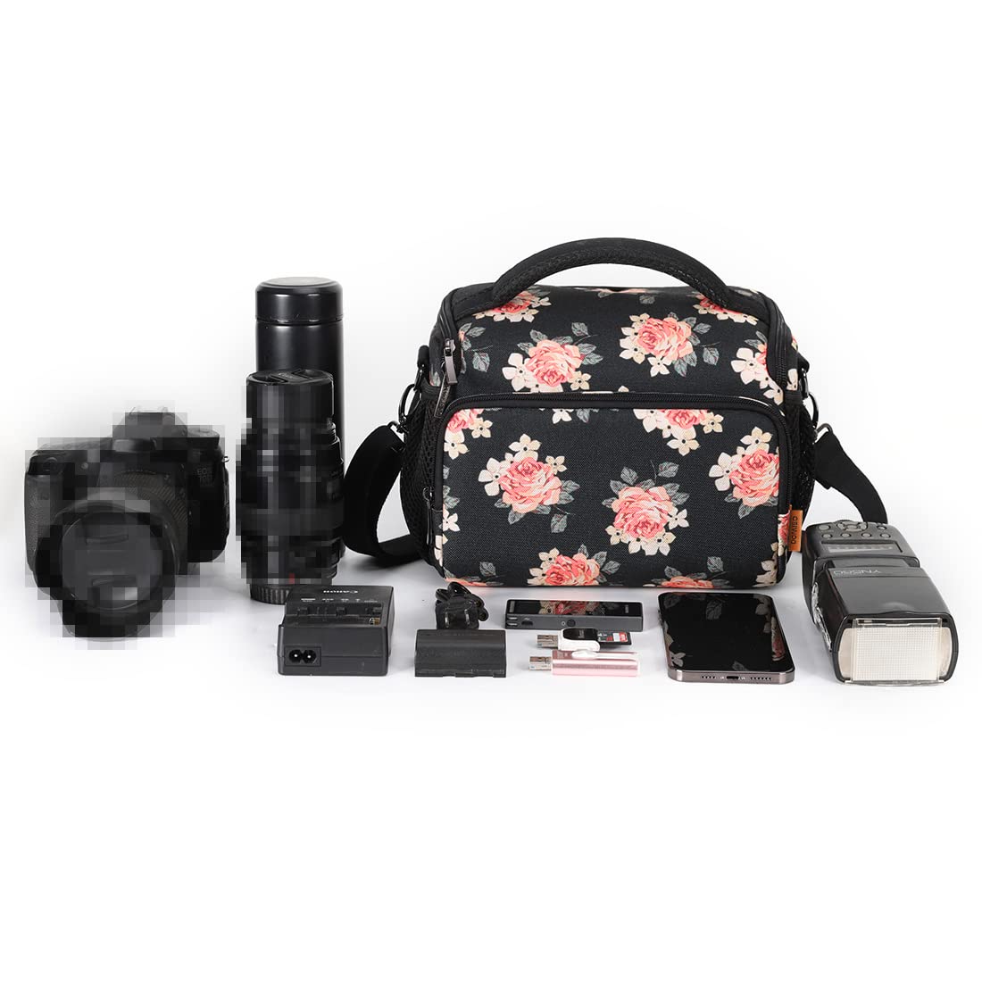Domiso sacoche appareil photo reflex fleur bandoulière