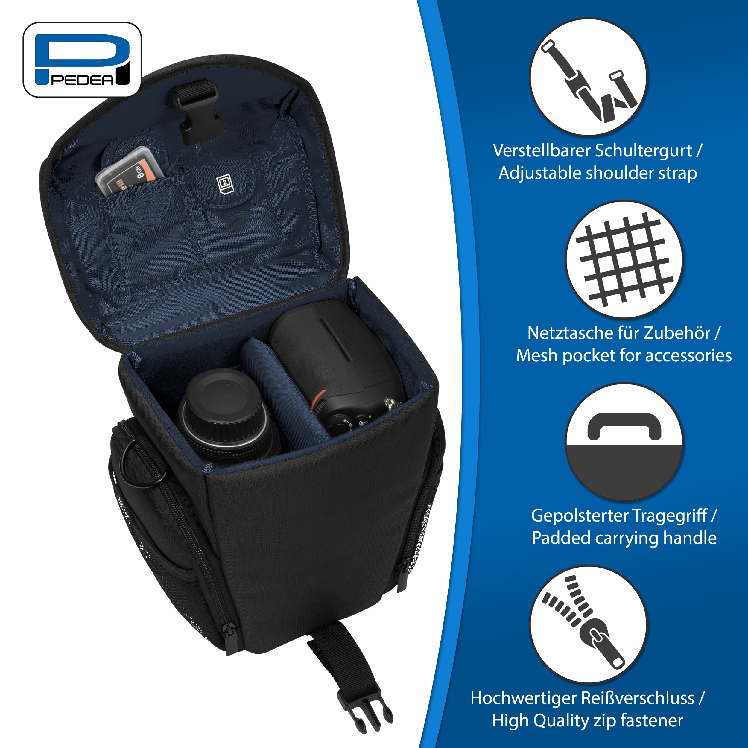 Pedea Essex Taille L sac photo reflex Noir-Bleu housse pluie