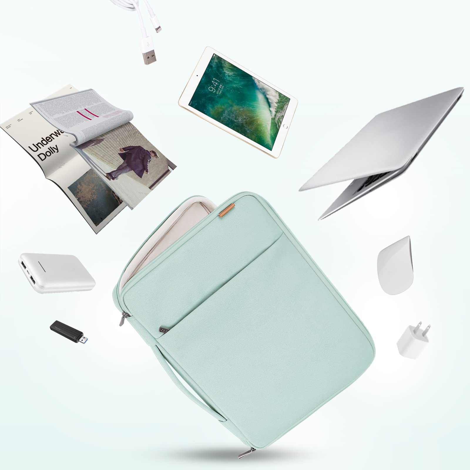 DOMISO Pochette PC portable 17,3 pouces menthe verte antichoc