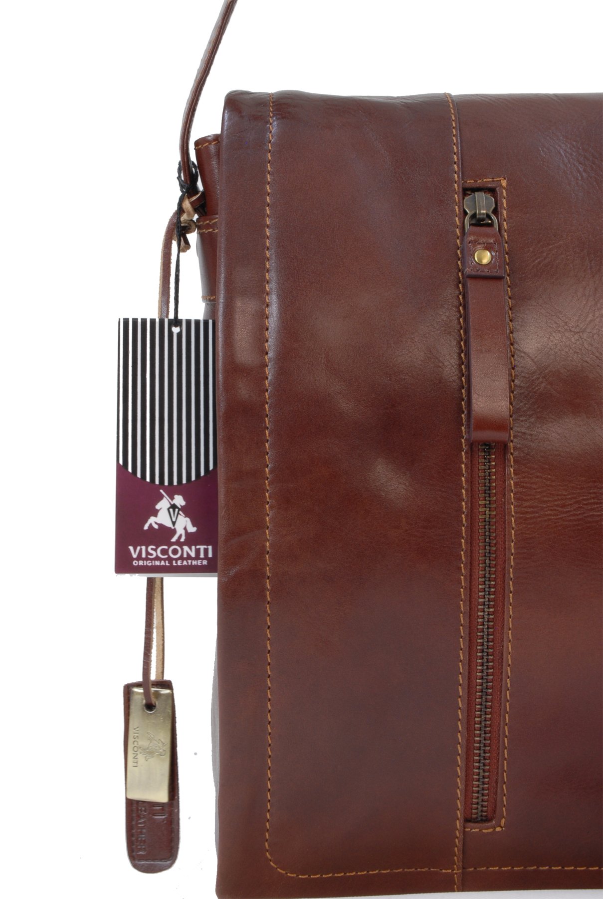 Visconti VT5 Enzo besace cuir marron tannage végétal portable
