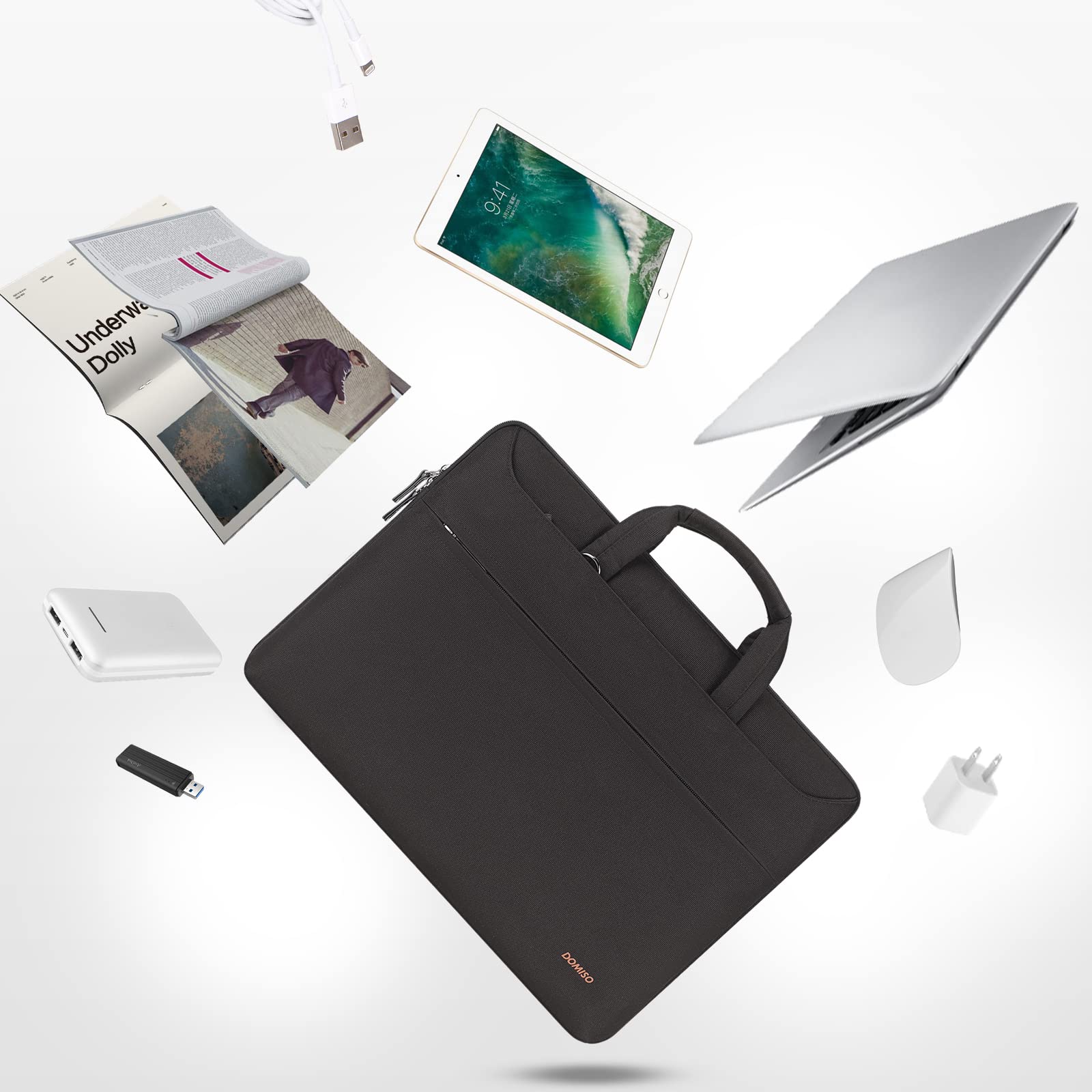 DOMISO housse 17 pouces bandoulière noire USB