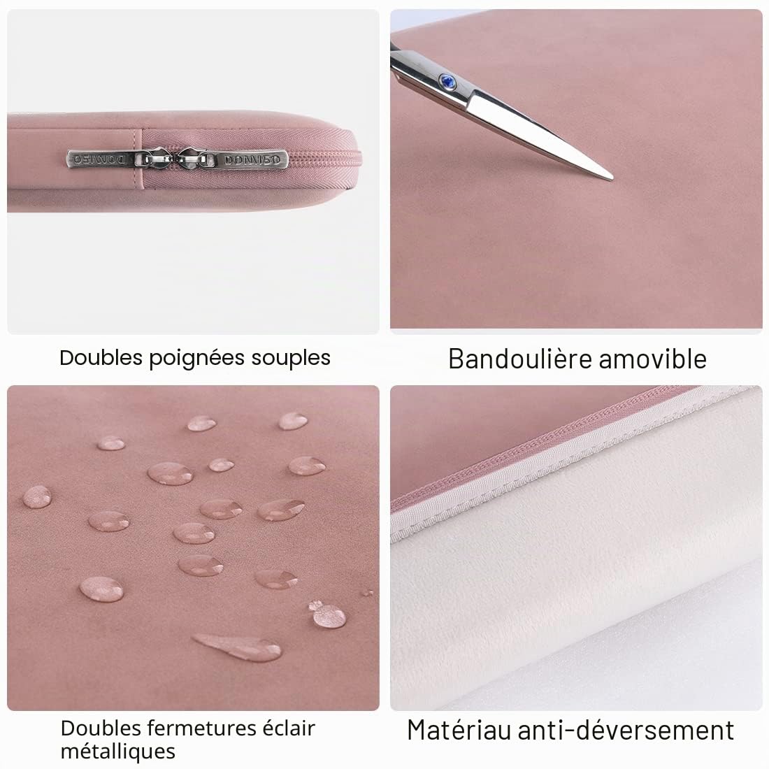 Domiso Housse PC 14 Pouces Rose Imperméable Légère