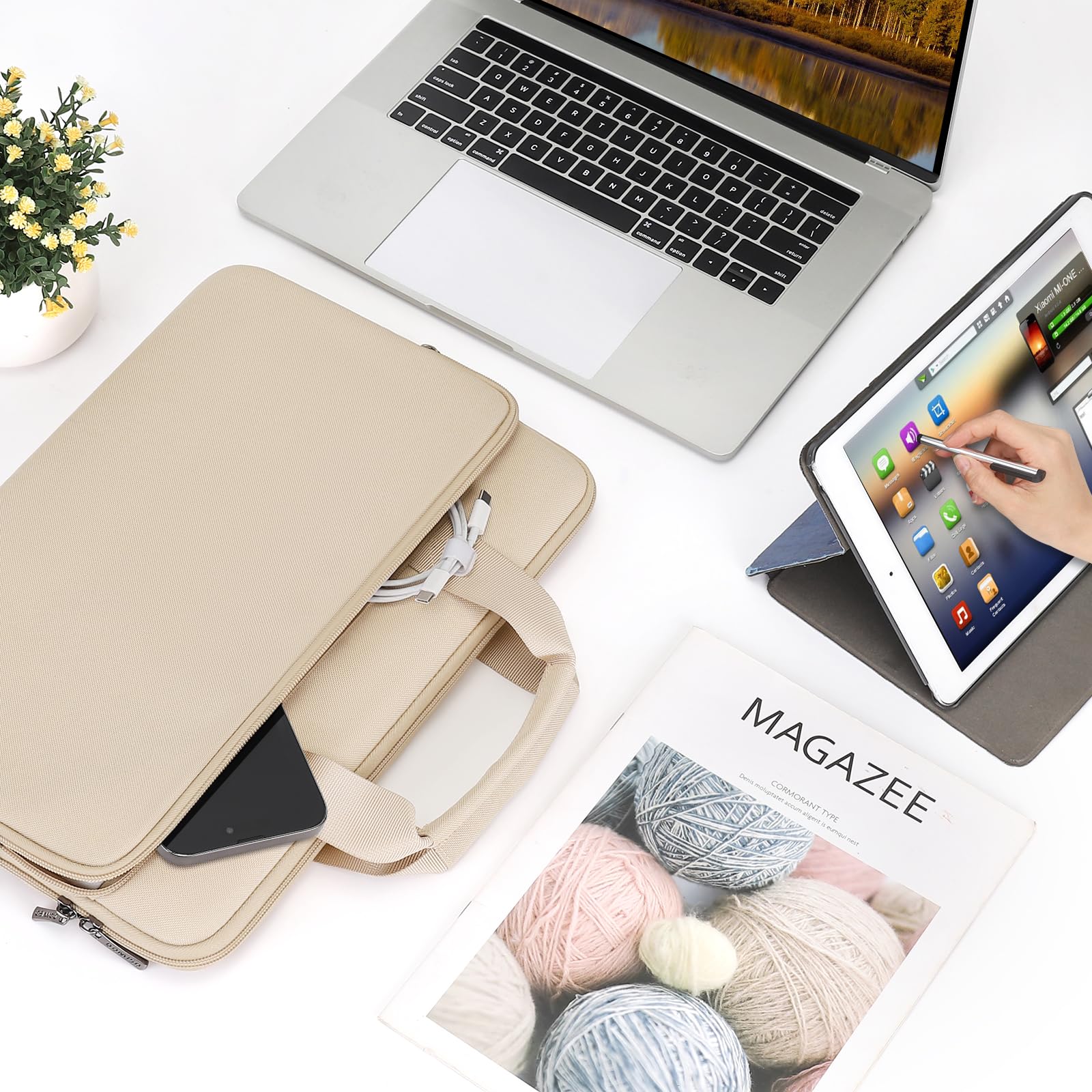 DOMISO 17,3 Pouces Housse Ordinateur Portable Beige Imperméable