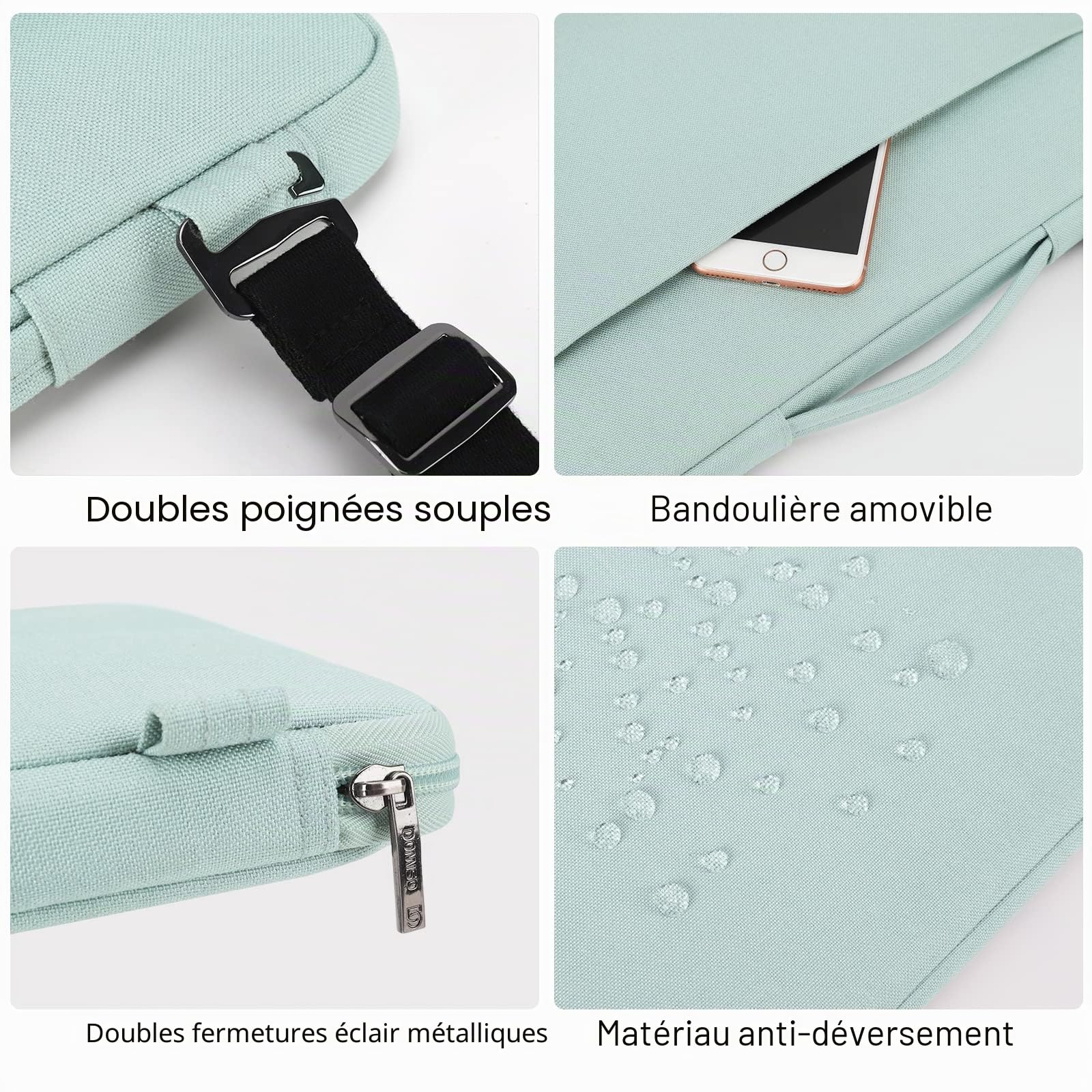 Domiso 14 pouces housse PC menthe verte imperméable