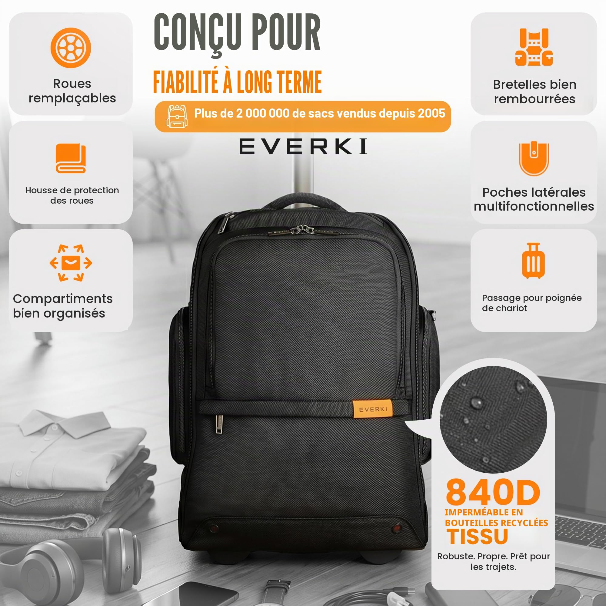 Everki Atlas Wheeled 123 sac à dos trolley 32L noir roulettes