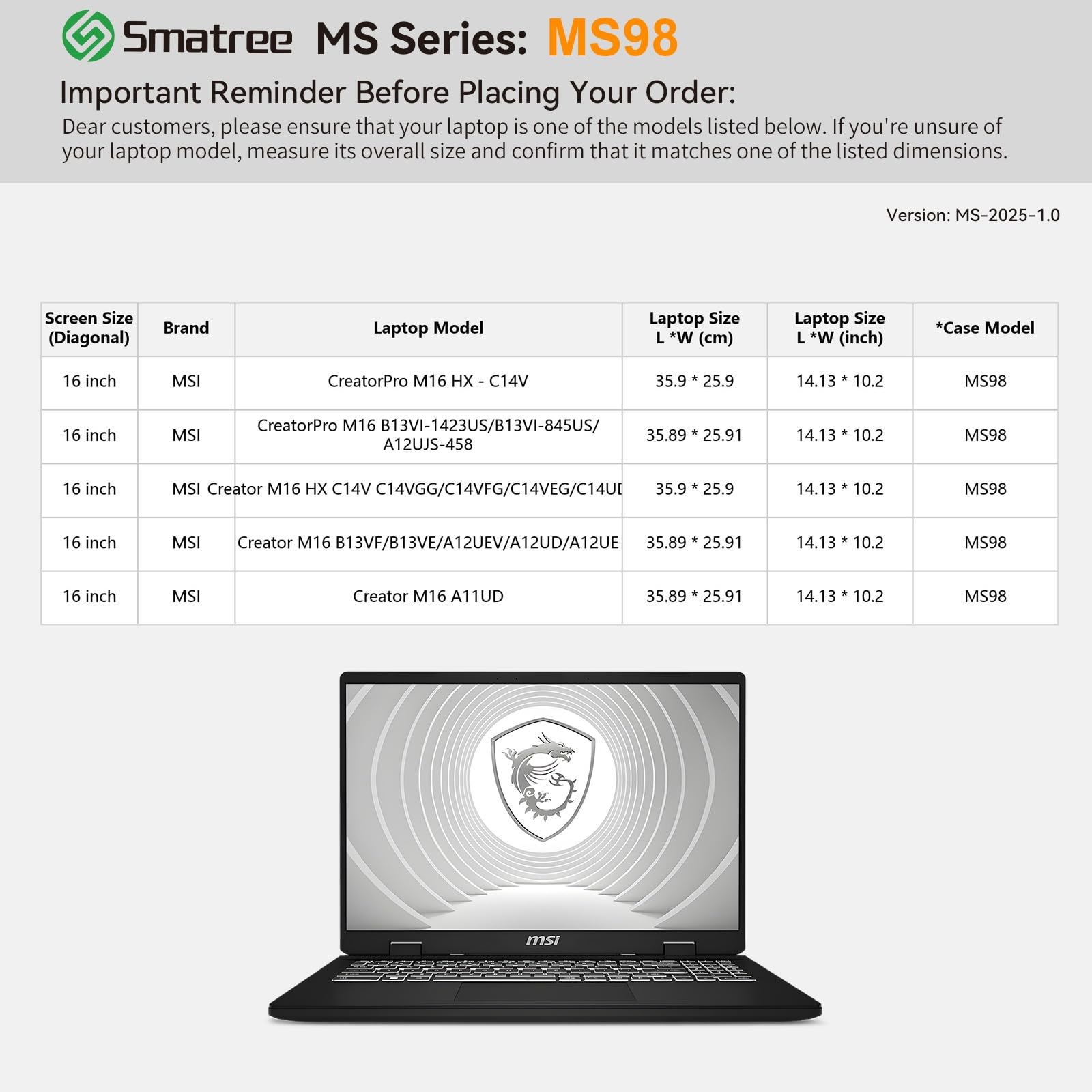 Smatree MS98 housse EVA 16 pouces MSI CreatorPro