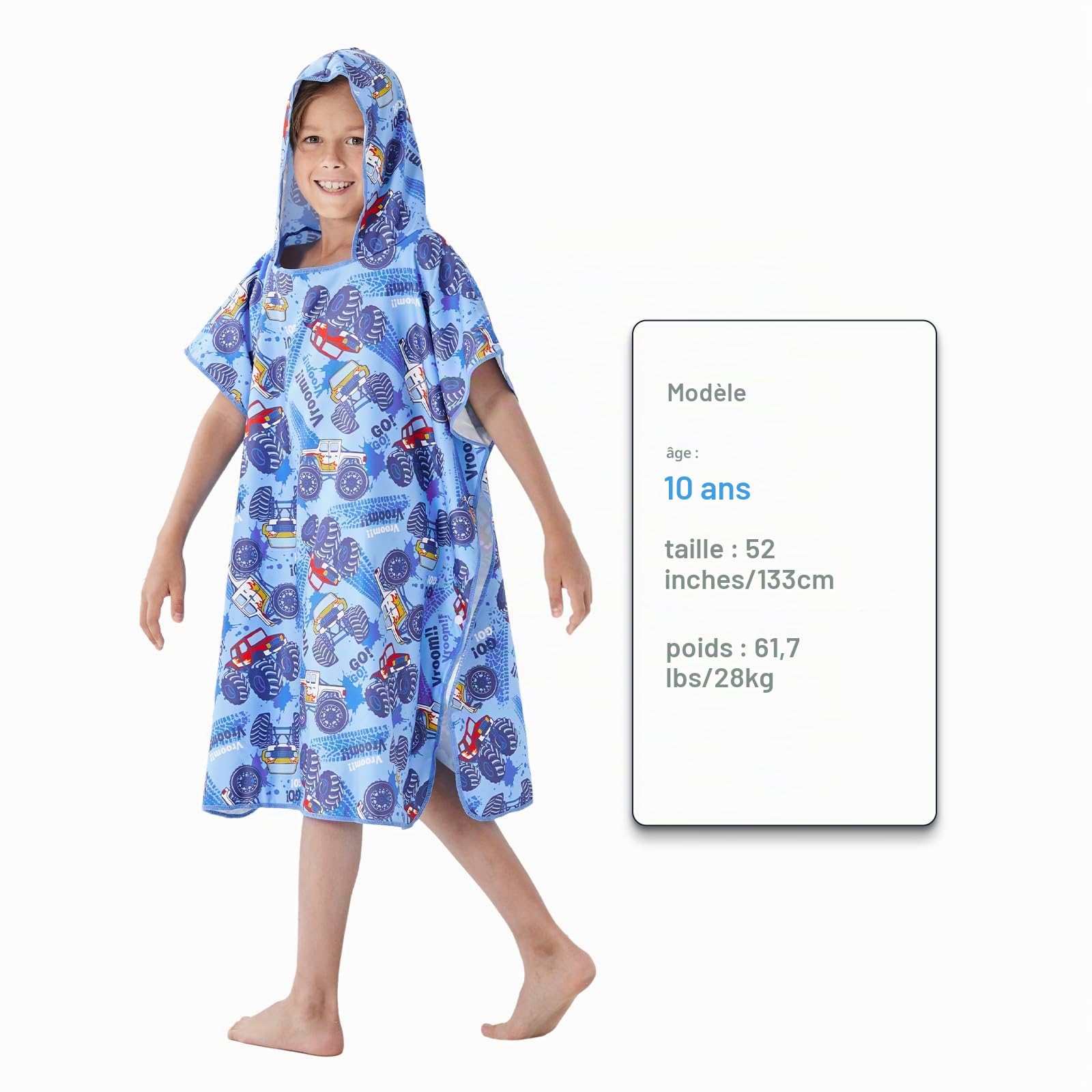 jooeer poncho de bain enfant microfibre 80x70 cm capuche