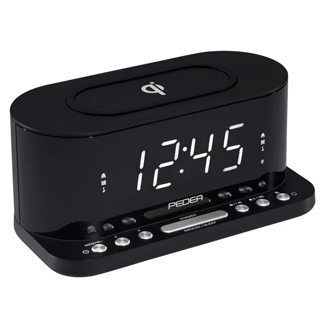 Pedea radio-réveil FM charge Qi noir double alarme