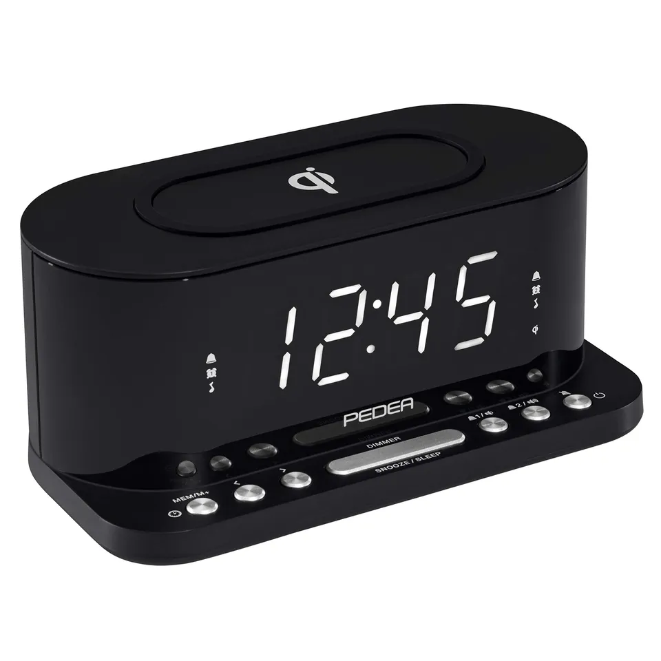 Pedea radio-réveil FM charge Qi noir double alarme