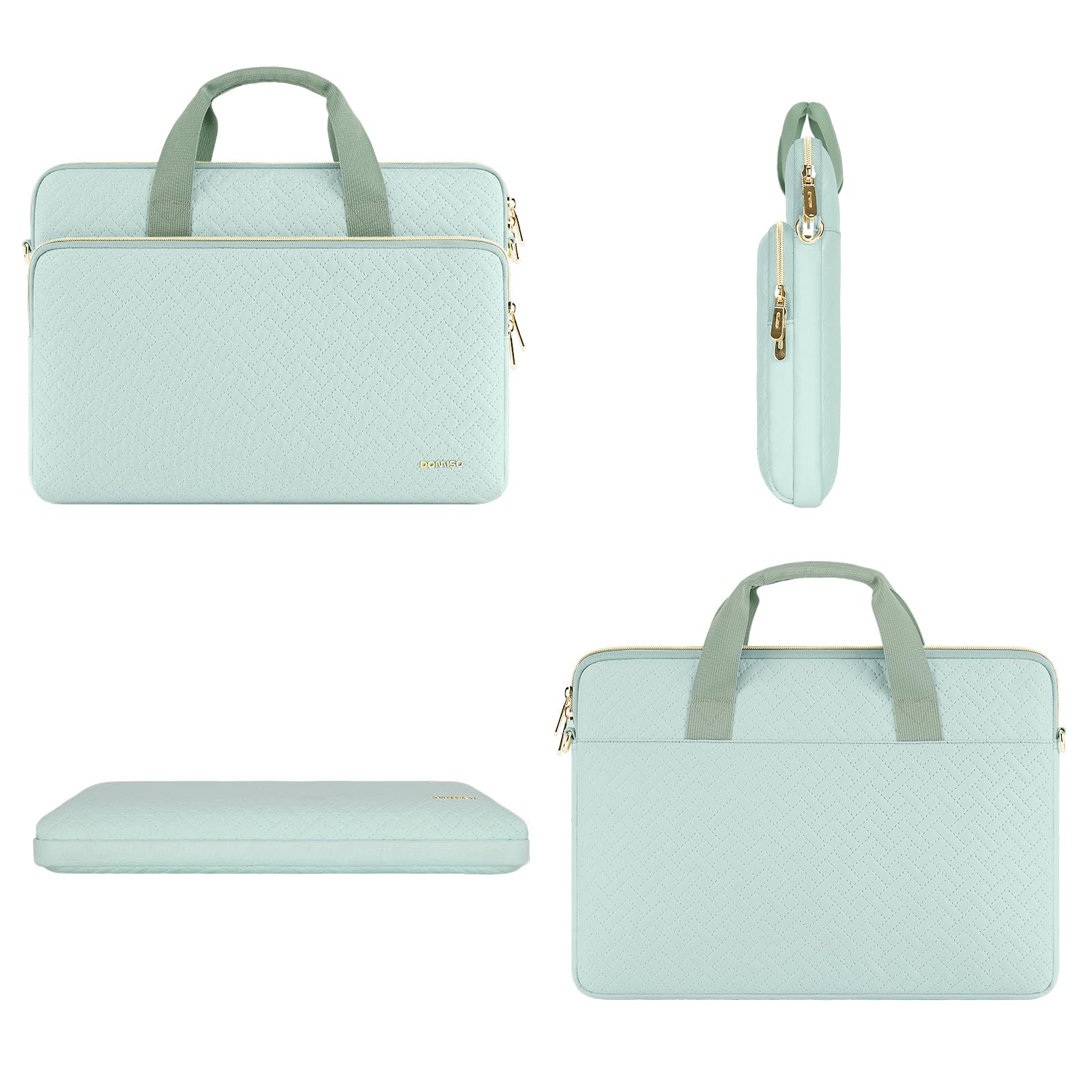 DOMISO sacoche ordinateur 15,6 pouces menthe bandoulière zip doré