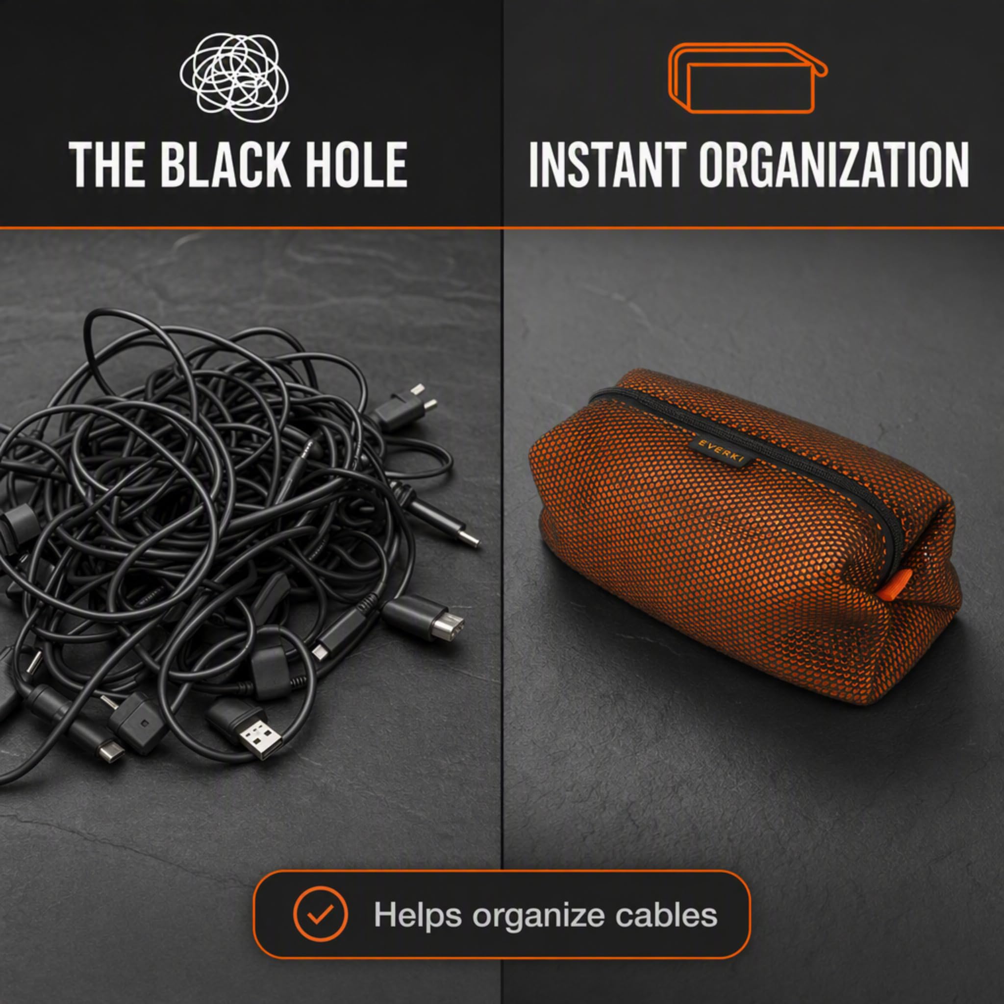 Everki Pouch EKF823 Pochette Câbles Orange Noir Maille
