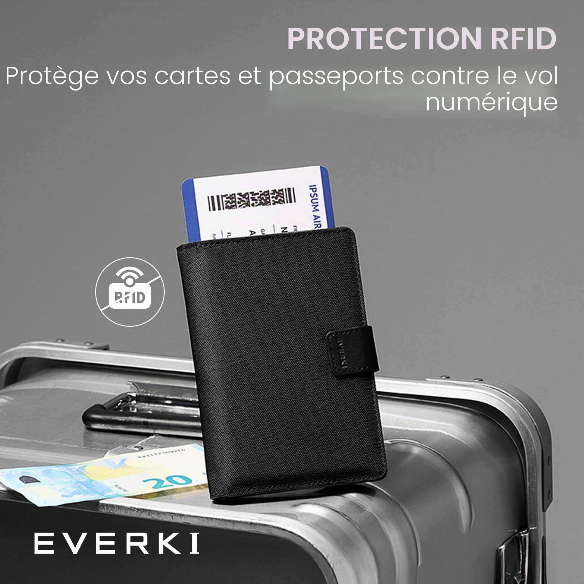Everki étui passeport RFID noir porte-cartes fin