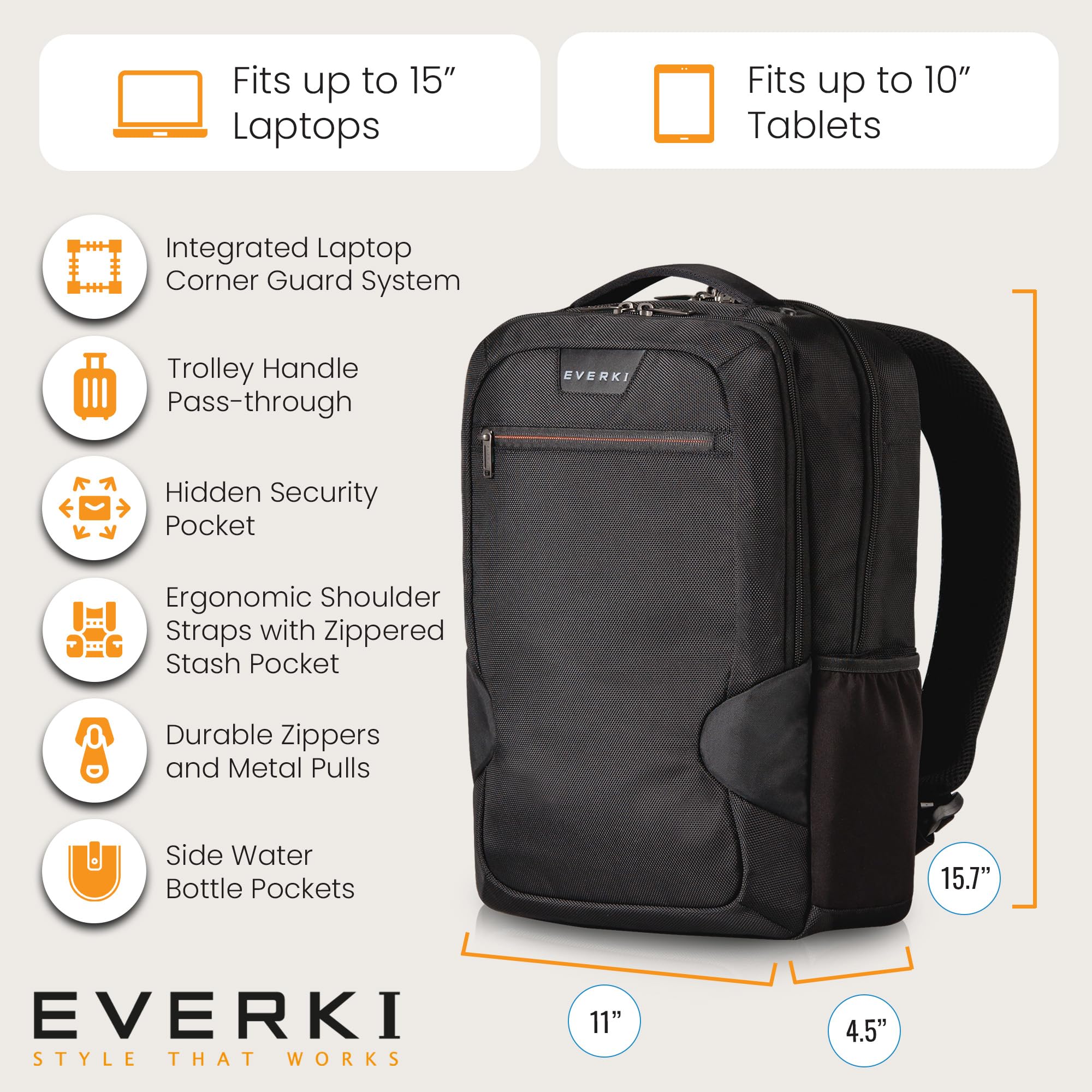 Everki Studio Slim sac à dos PC 15 pouces 14L noir