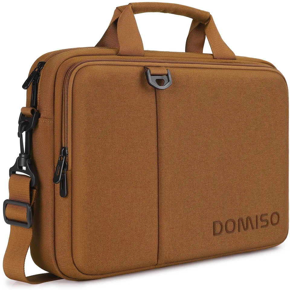 DOMISO 15,6 Pouces Sacoche Ordinateur Brun Toile 3 Ports